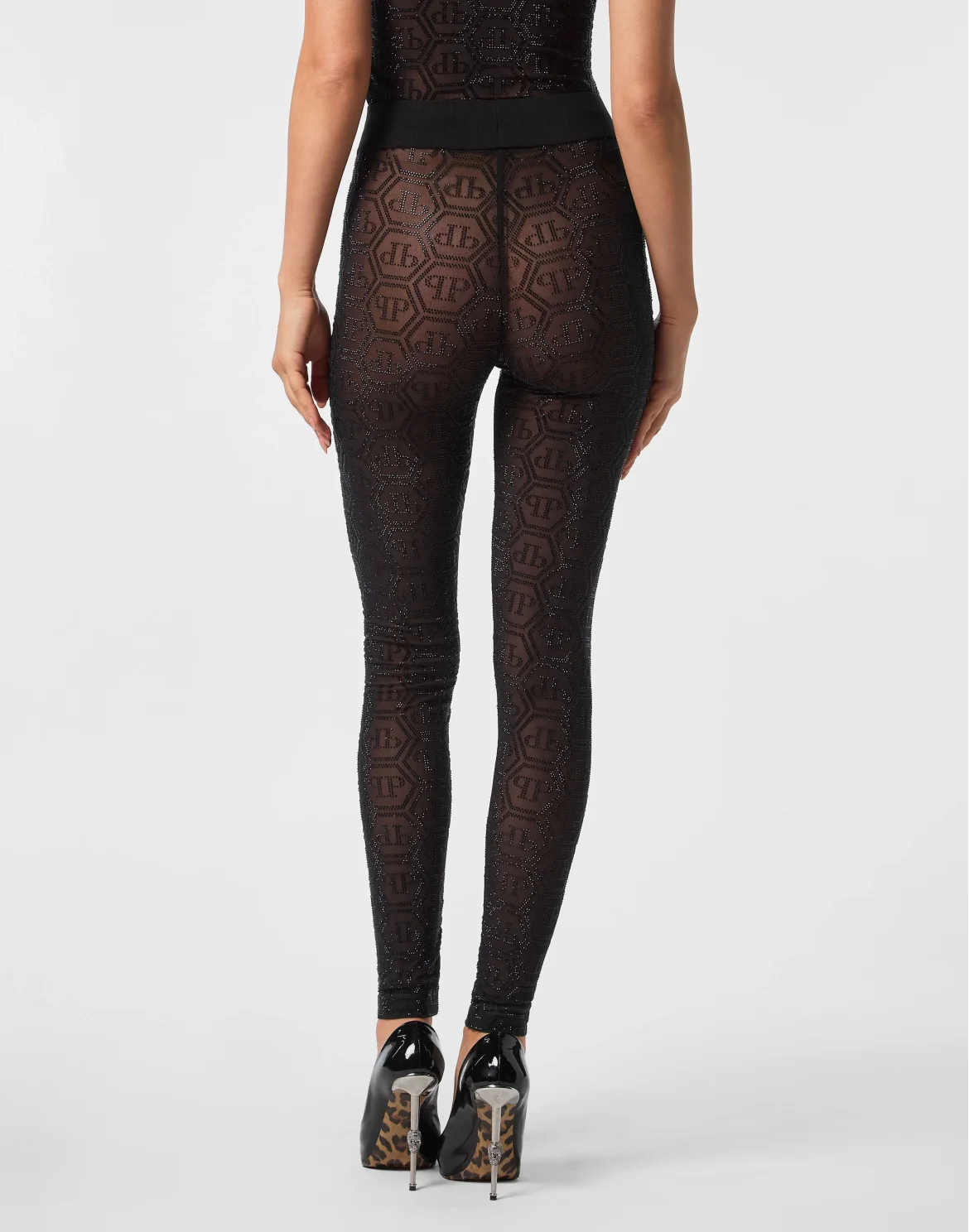 Tulle Leggings Monogram Strass, цвет: Черный