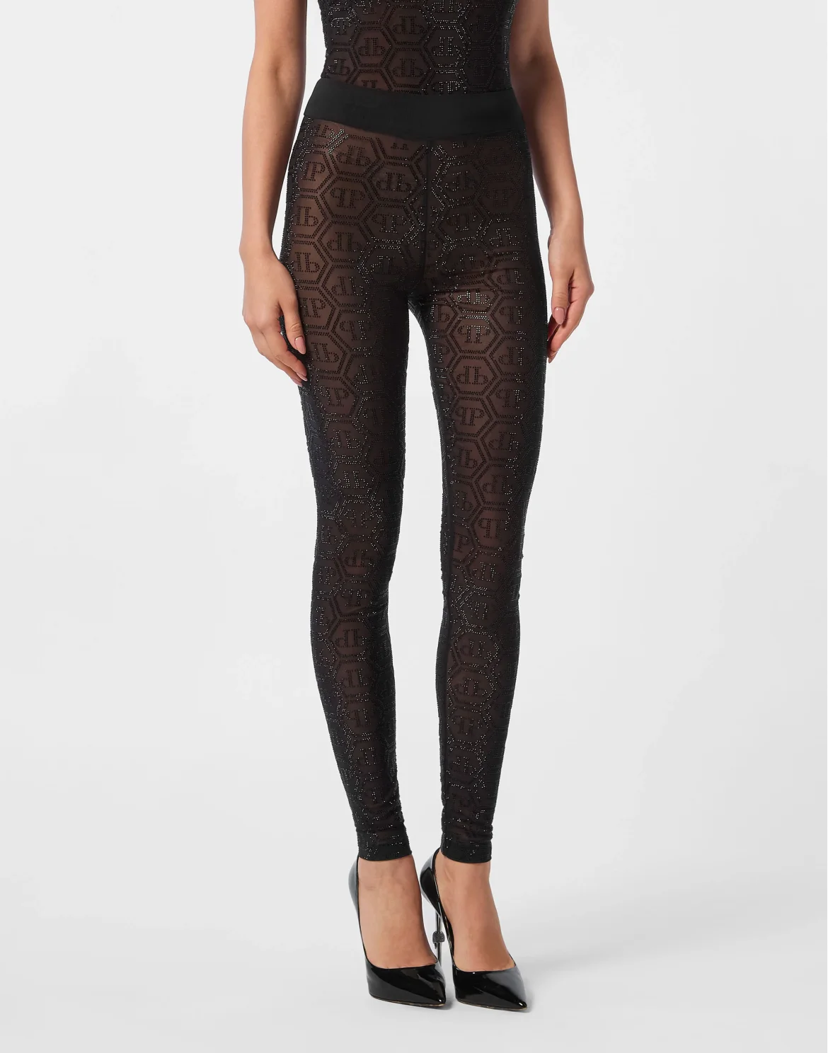 Tulle Leggings Monogram Strass, цвет: Черный