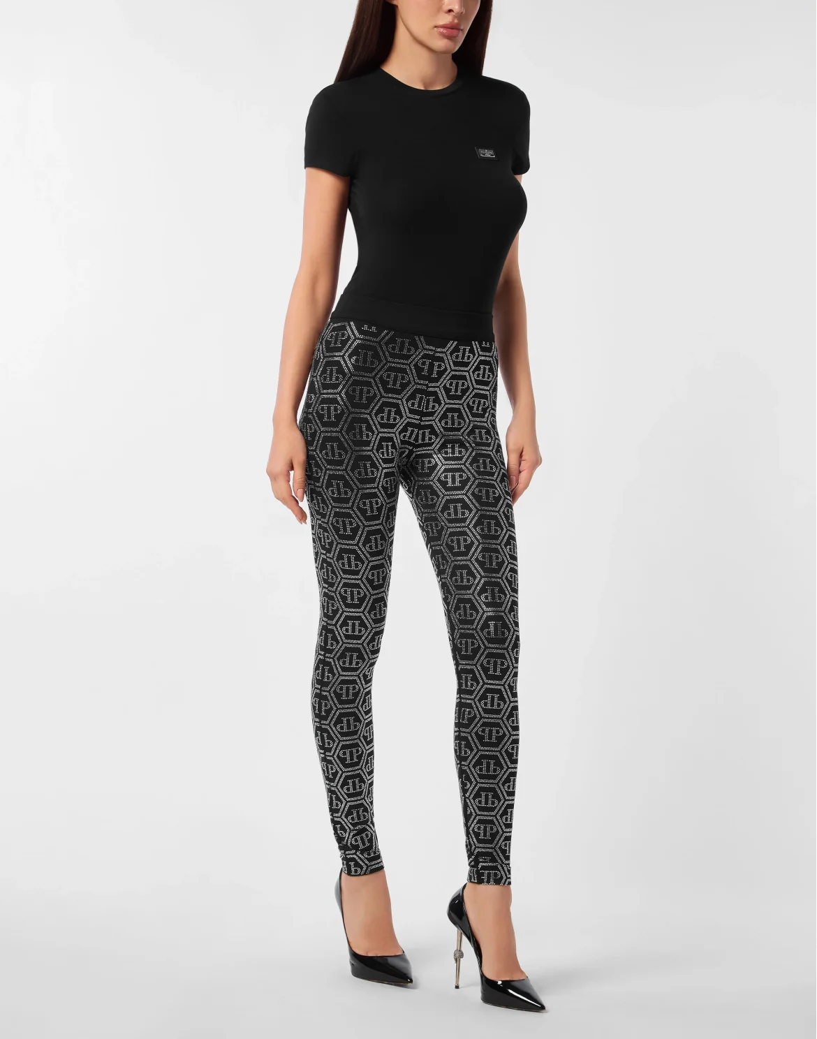 Leggings Monogram Strass, цвет: Черный