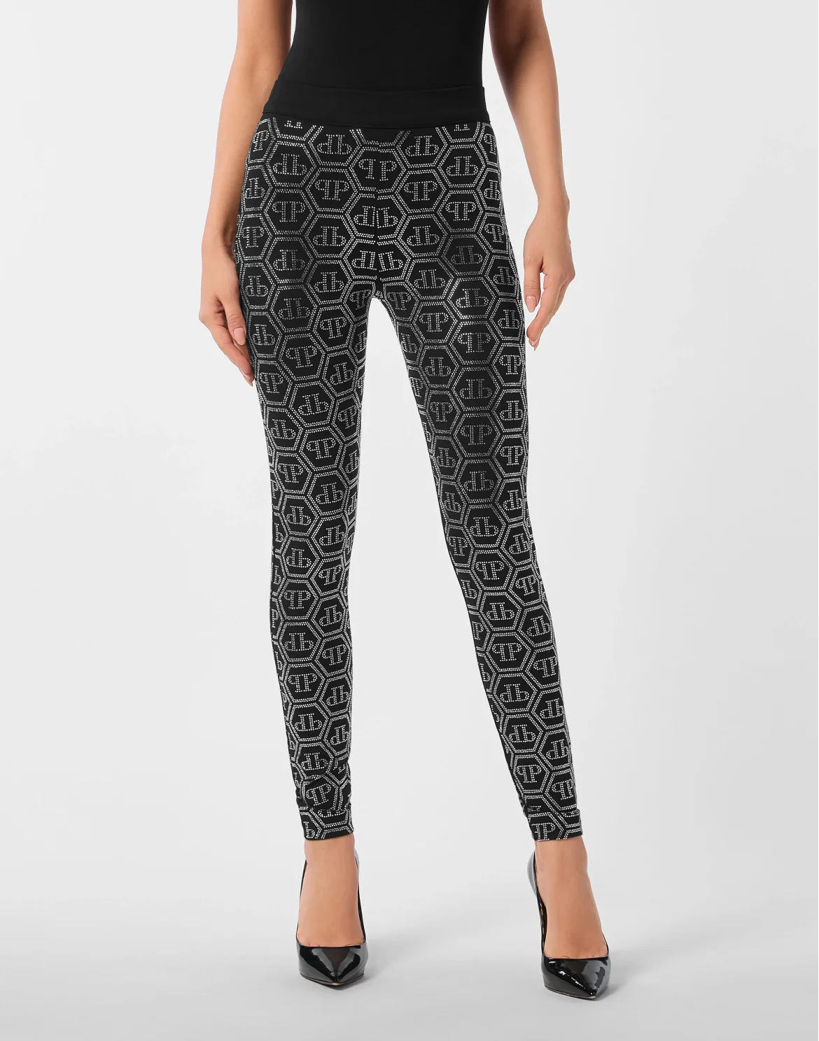 Leggings Monogram Strass, цвет: Черный