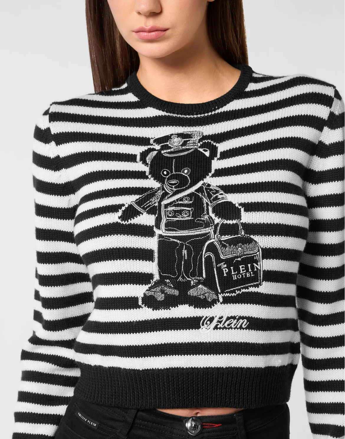 Striped Round Neck Pullover Teddy, цвет: Черный