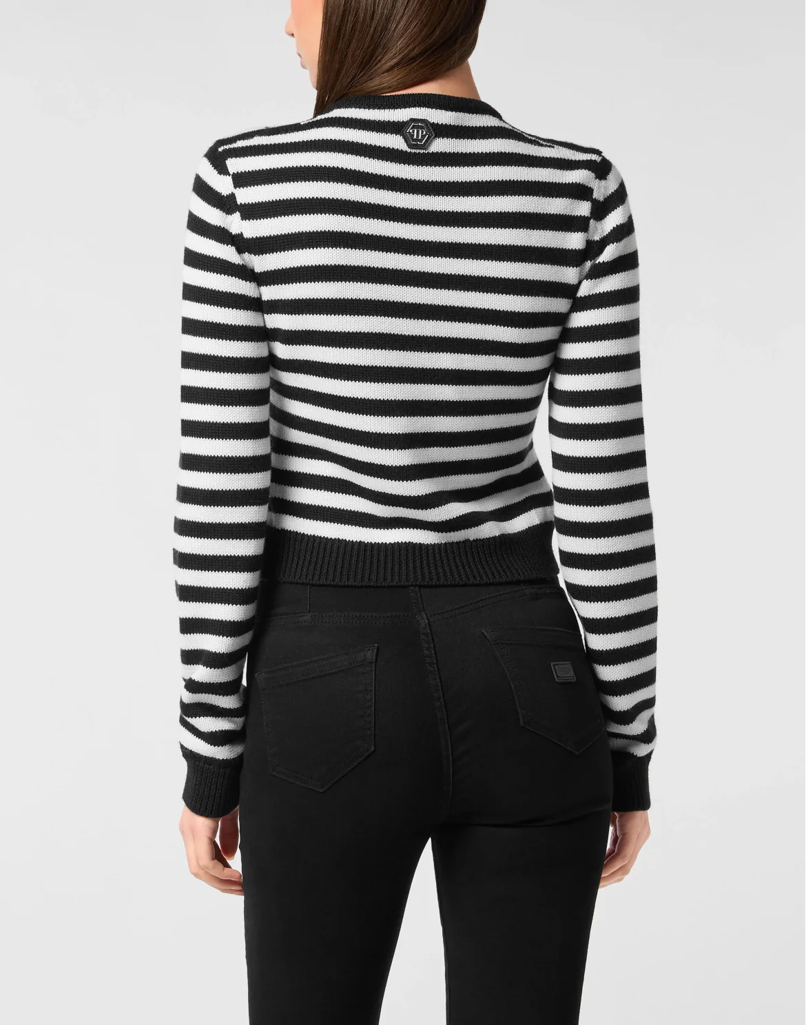 Striped Round Neck Pullover Teddy, цвет: Черный