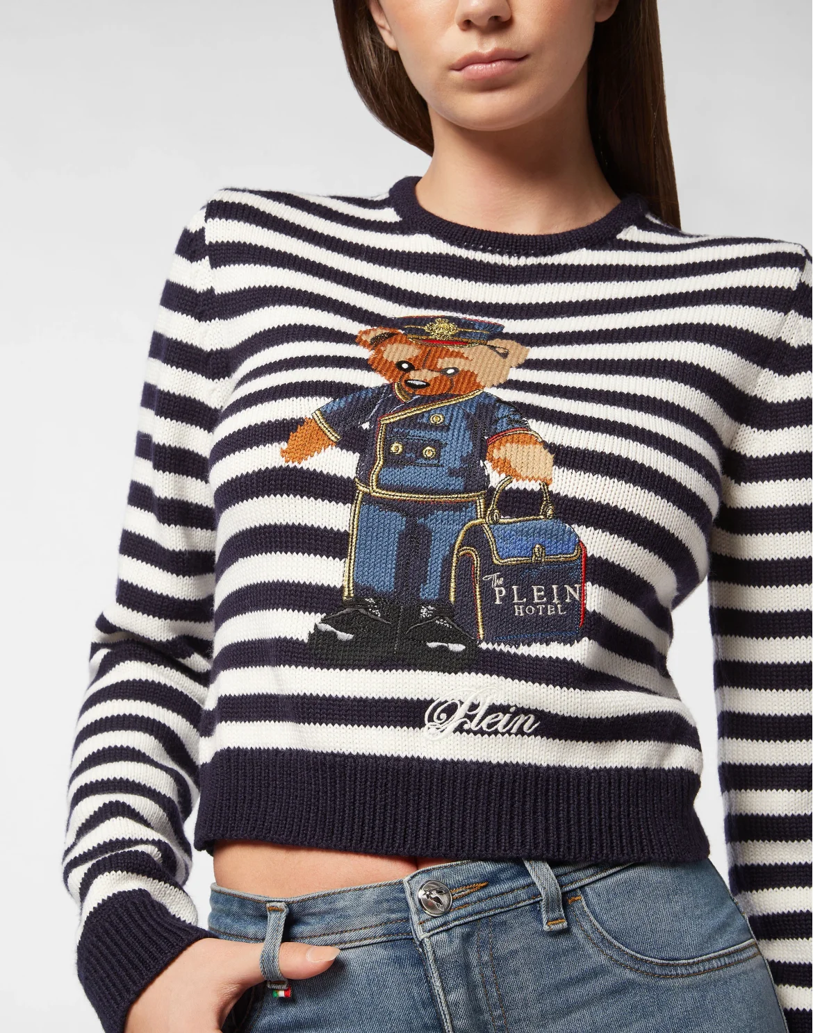 Striped Round Neck Pullover Teddy Doorman, цвет: Синий