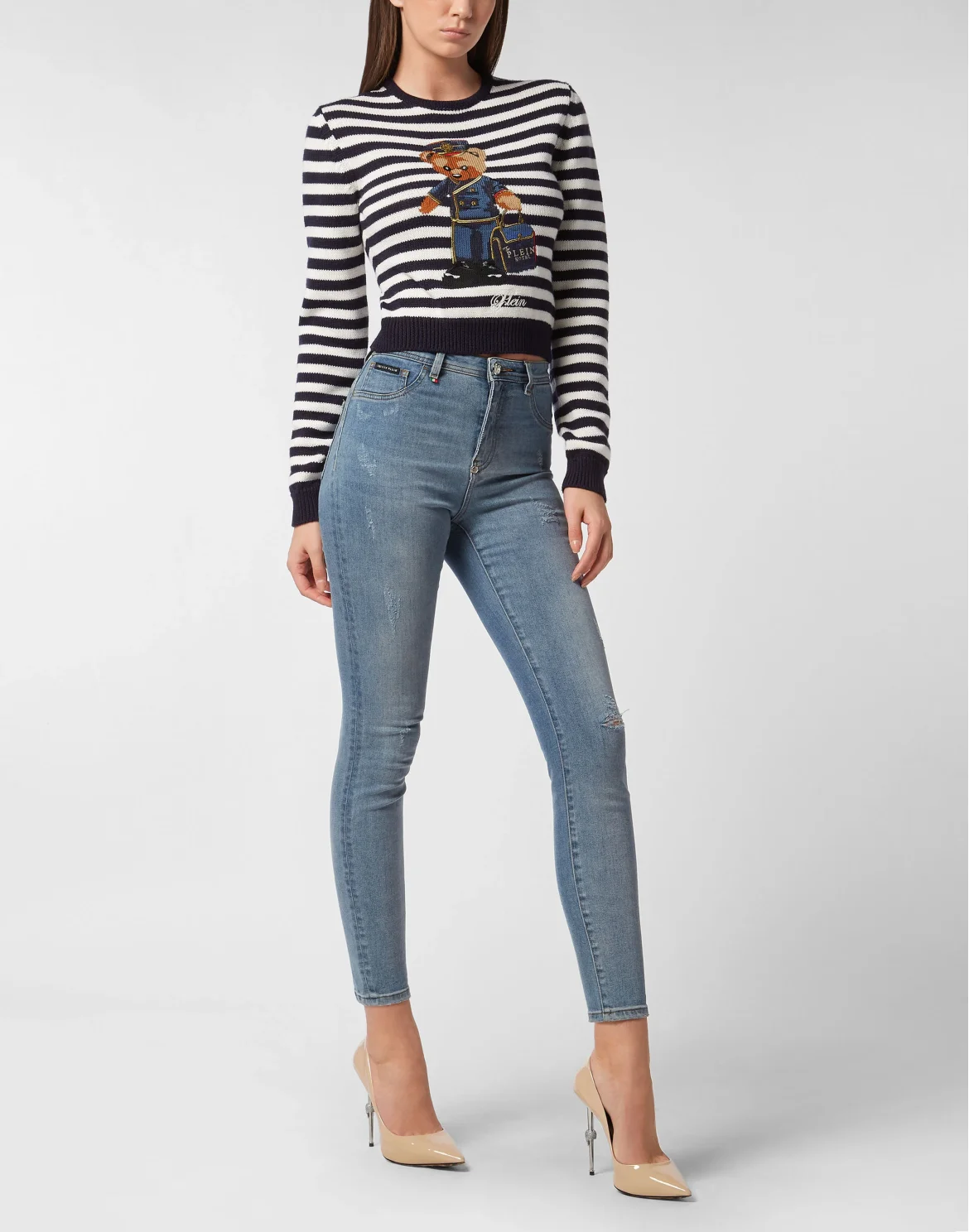 Striped Round Neck Pullover Teddy Doorman, цвет: Синий