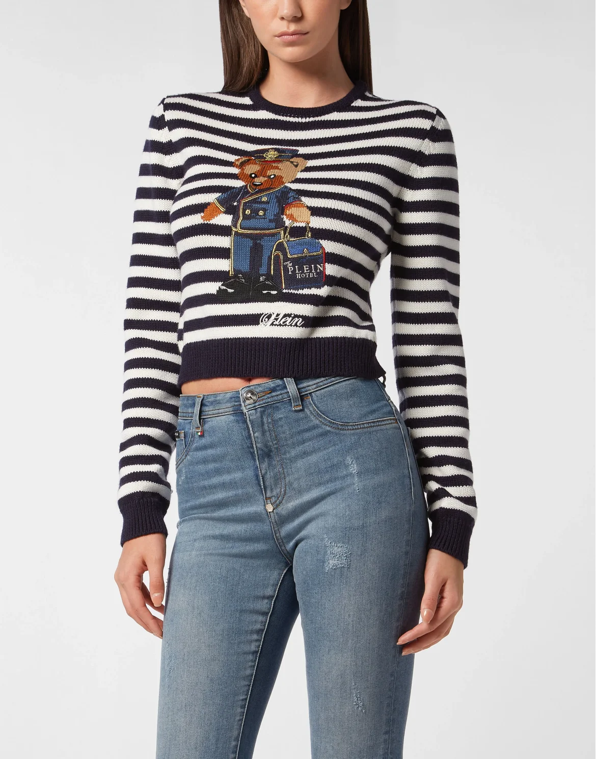 Striped Round Neck Pullover Teddy Doorman, цвет: Синий