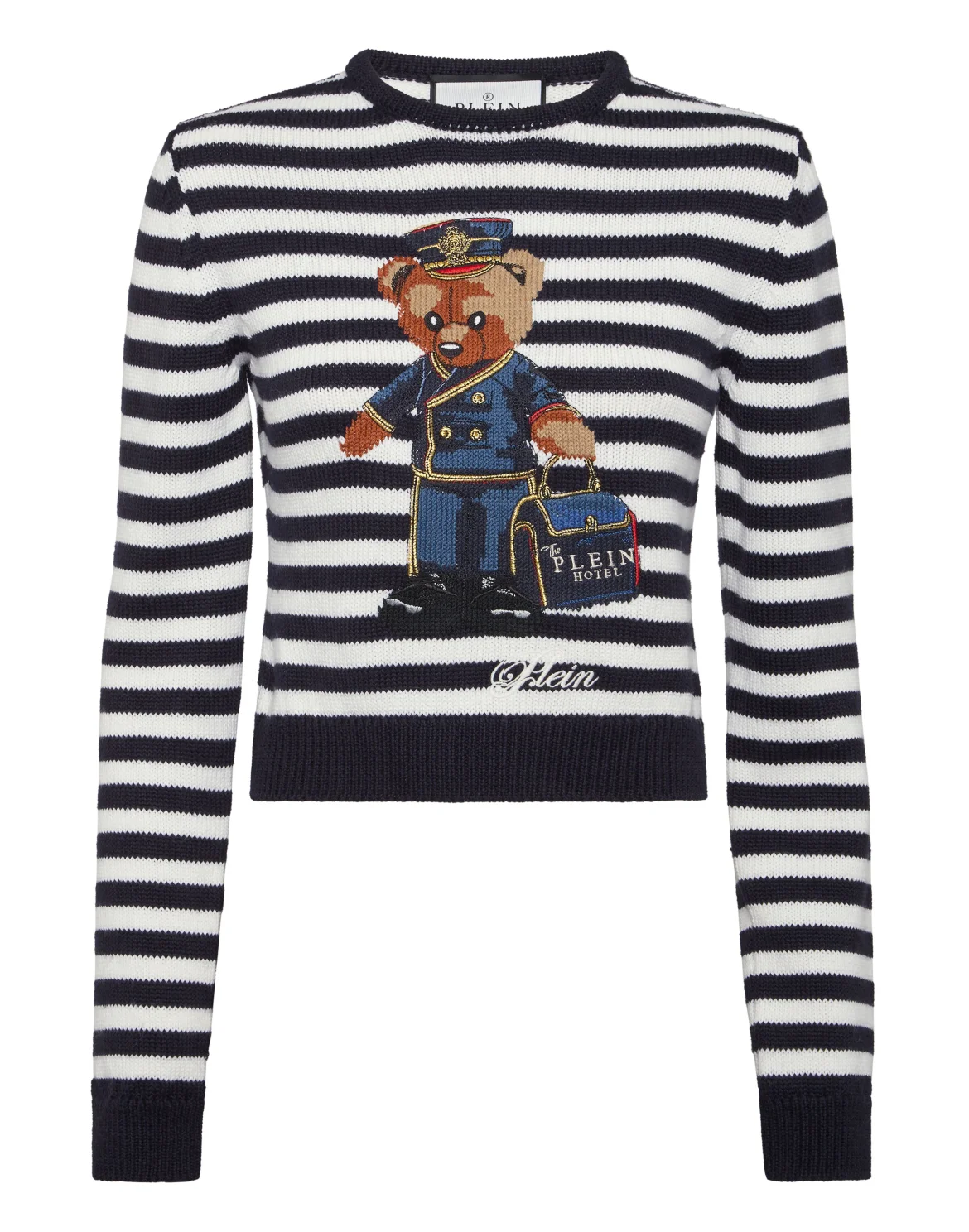 Striped Round Neck Pullover Teddy Doorman, цвет: Синий