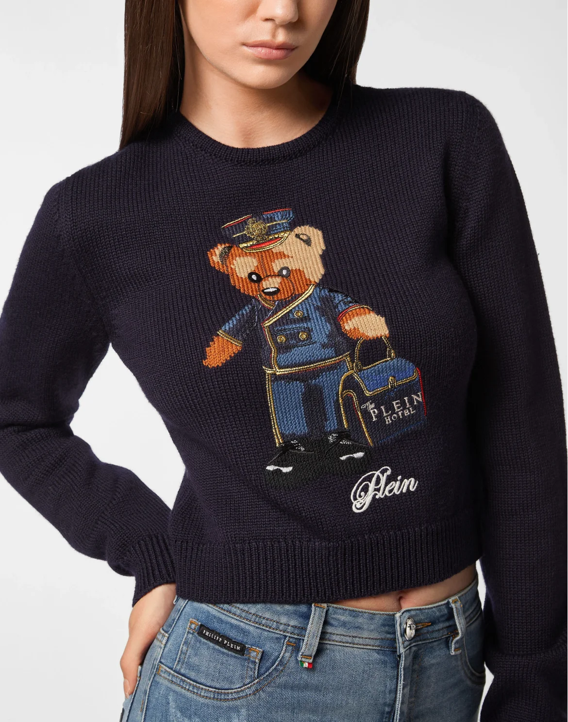 Cropped Round Neck Pullover Teddy Doorman, цвет: Синий