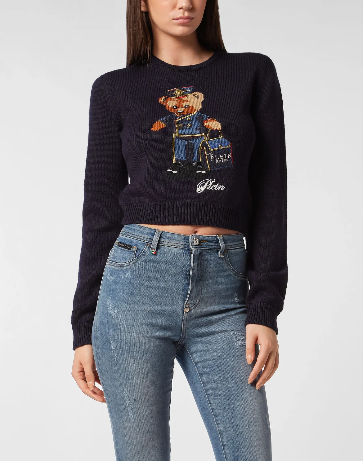 Cropped Round Neck Pullover Teddy Doorman, цвет: Синий