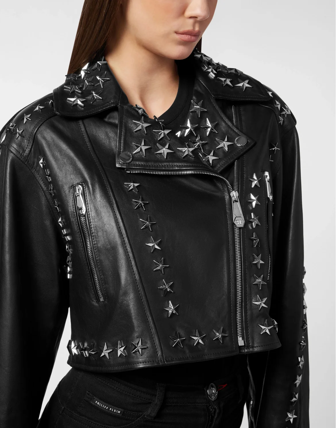 Leather Biker Jacket Star Studs, цвет: Черный