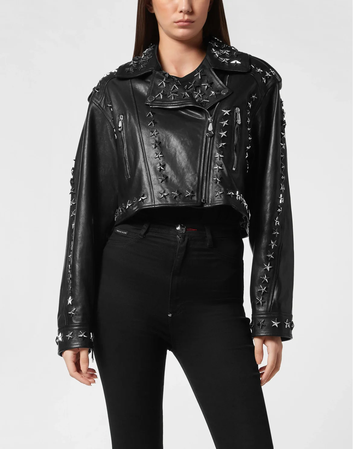Leather Biker Jacket Star Studs, цвет: Черный