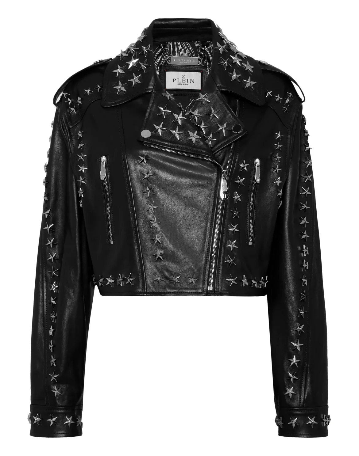 Leather Biker Jacket Star Studs, цвет: Черный