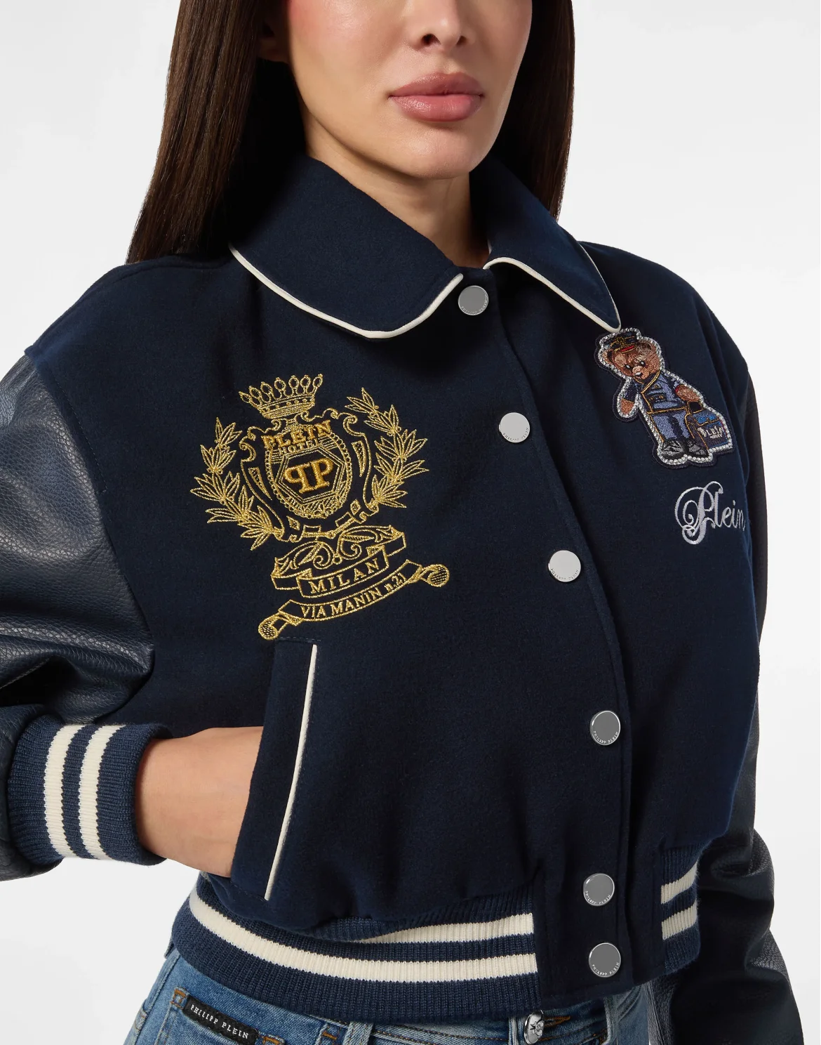 Wool and Leather College Bomber Teddy, цвет: Синий