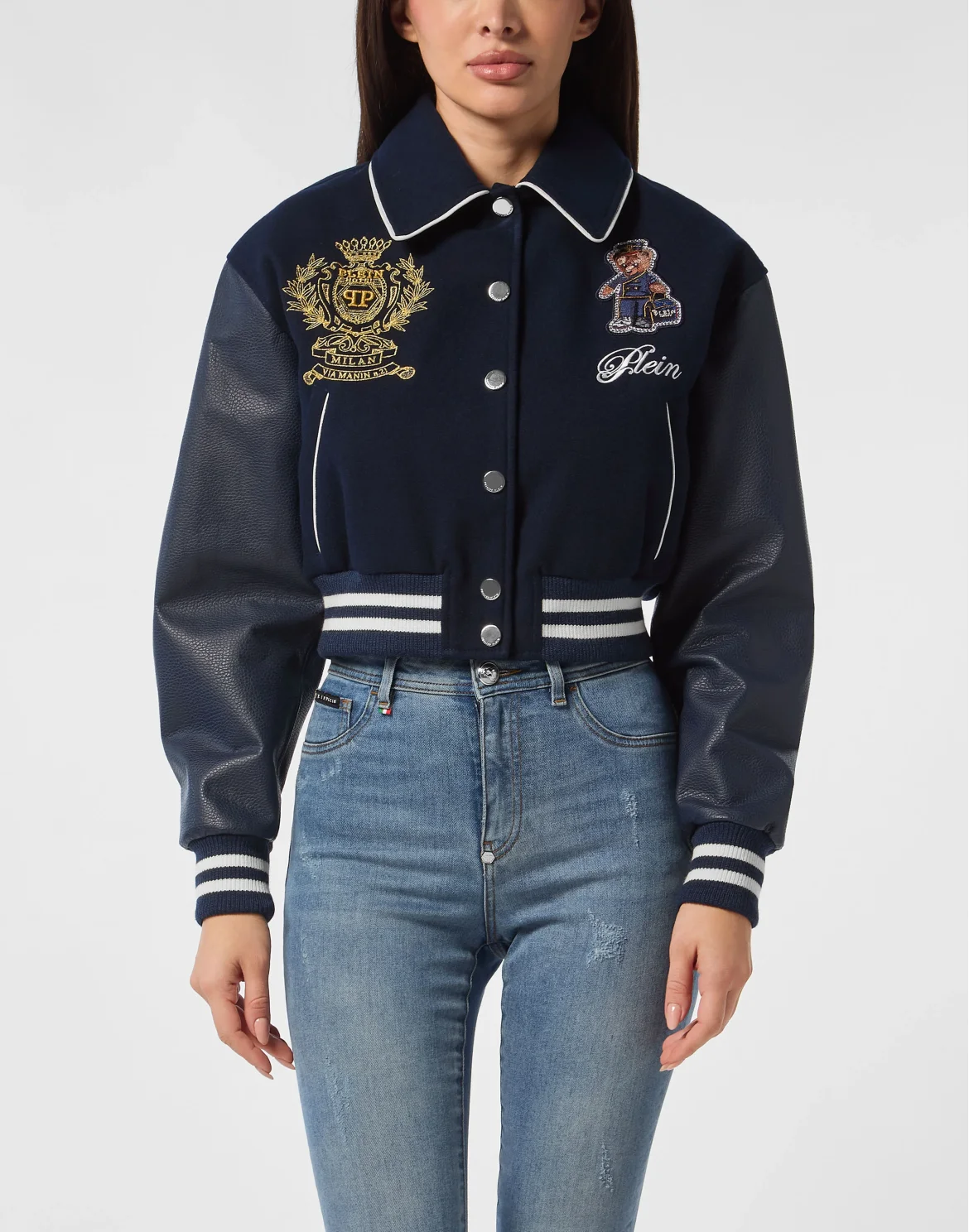 Wool and Leather College Bomber Teddy, цвет: Синий