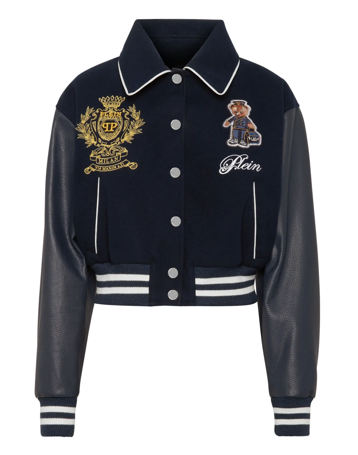 Wool and Leather College Bomber Teddy, цвет: Синий