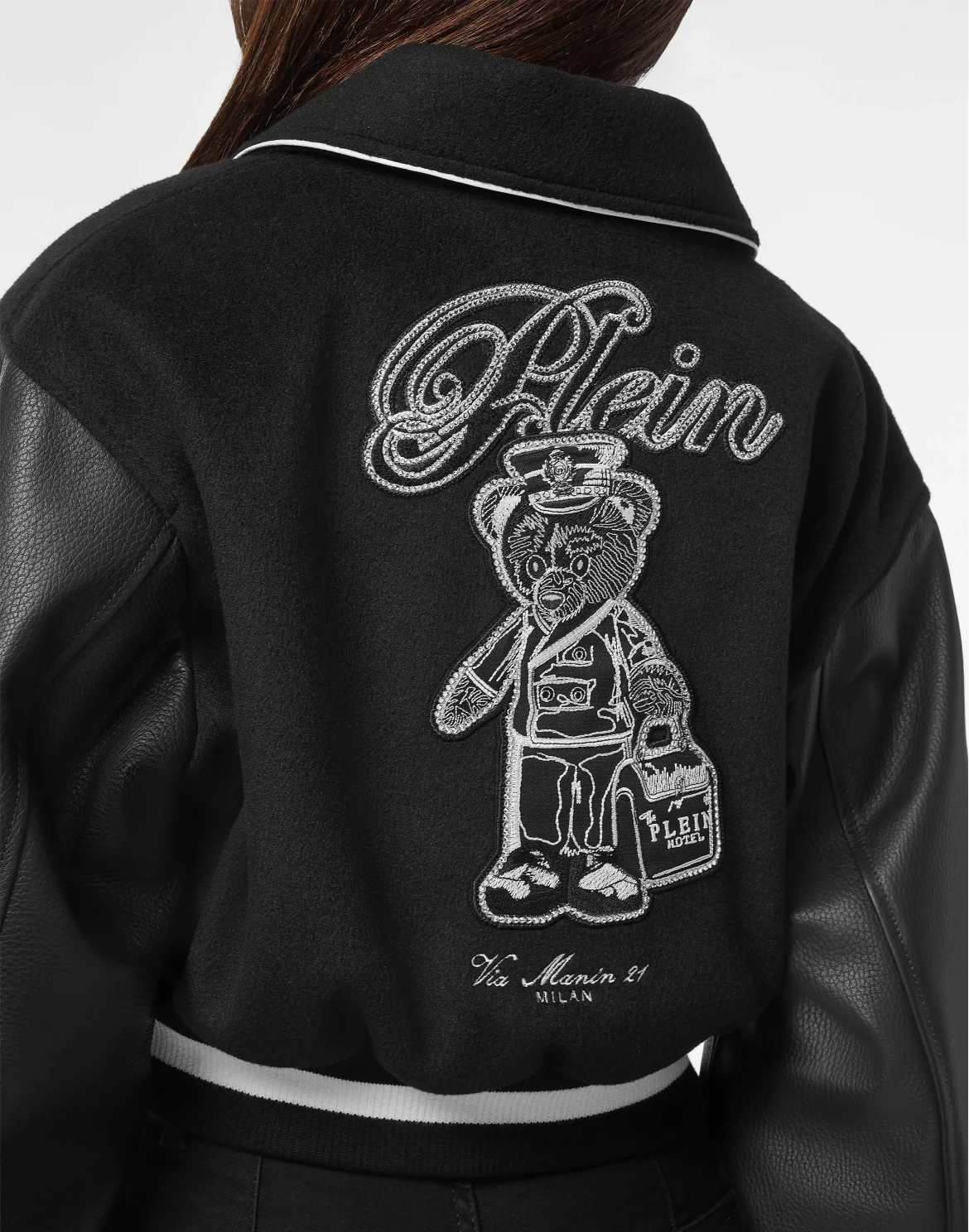 Wool and Leather College Bomber Teddy, цвет: Черный