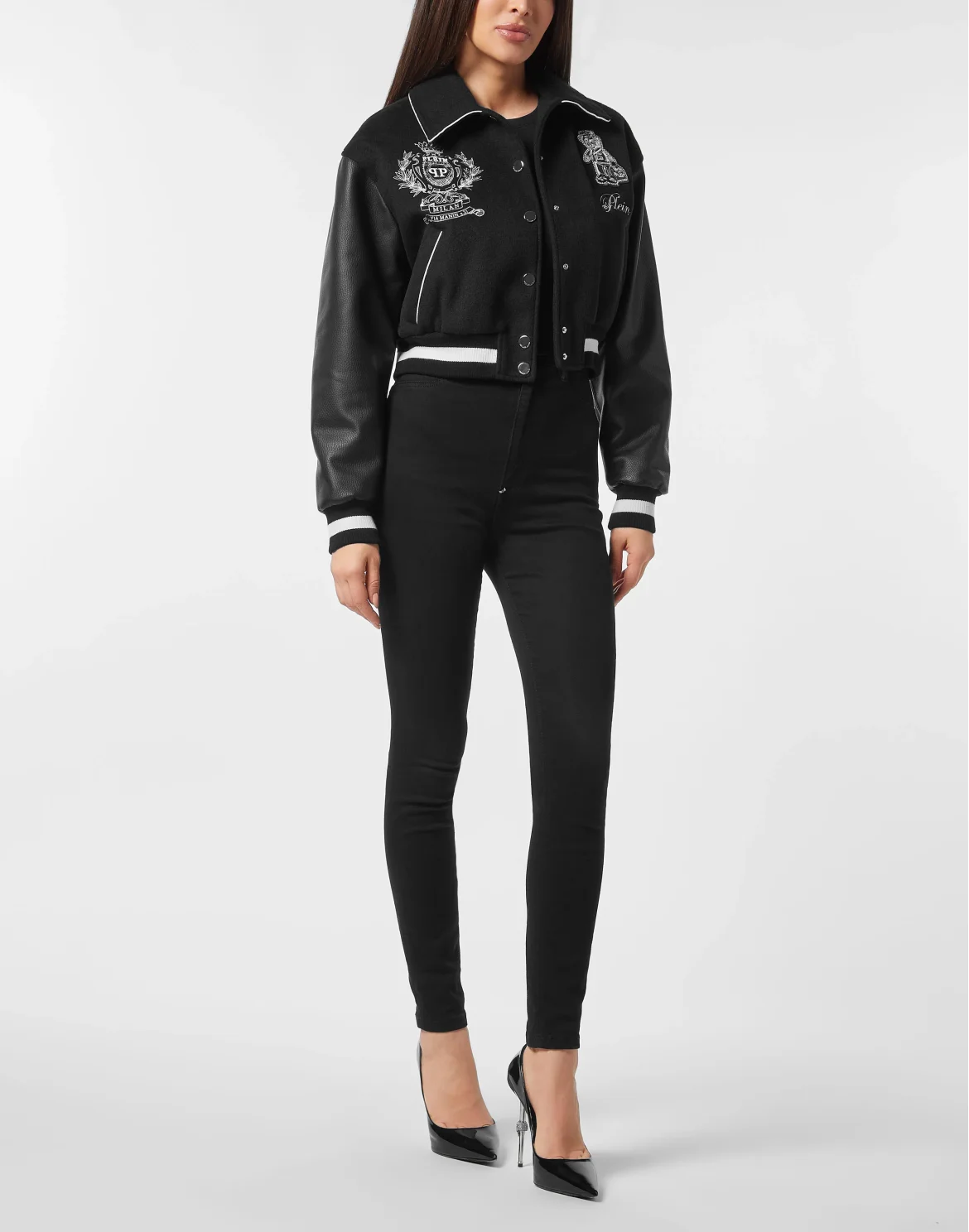 Wool and Leather College Bomber Teddy, цвет: Черный