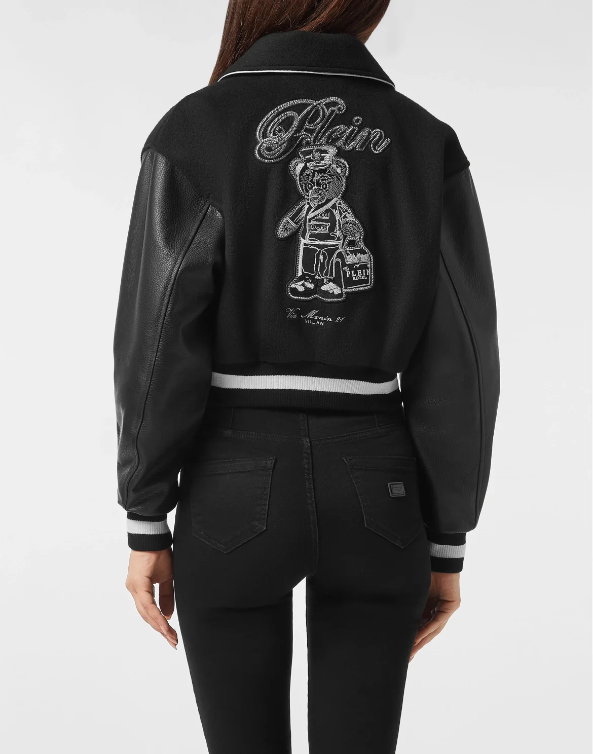 Wool and Leather College Bomber Teddy, цвет: Черный