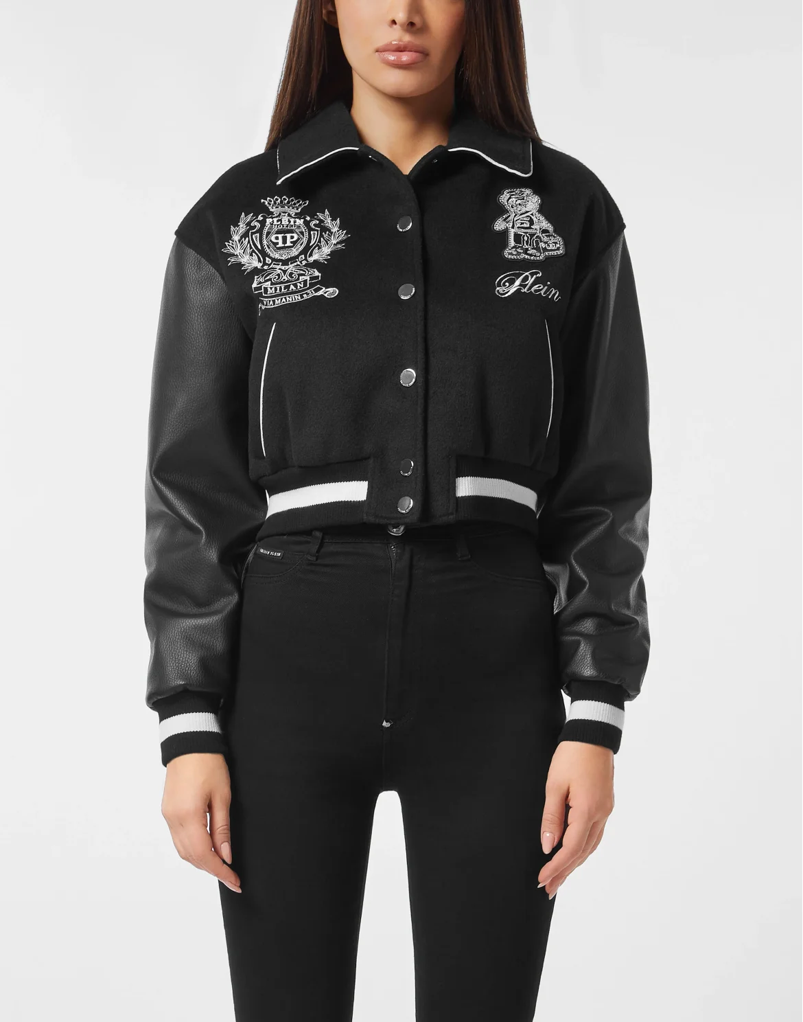 Wool and Leather College Bomber Teddy, цвет: Черный