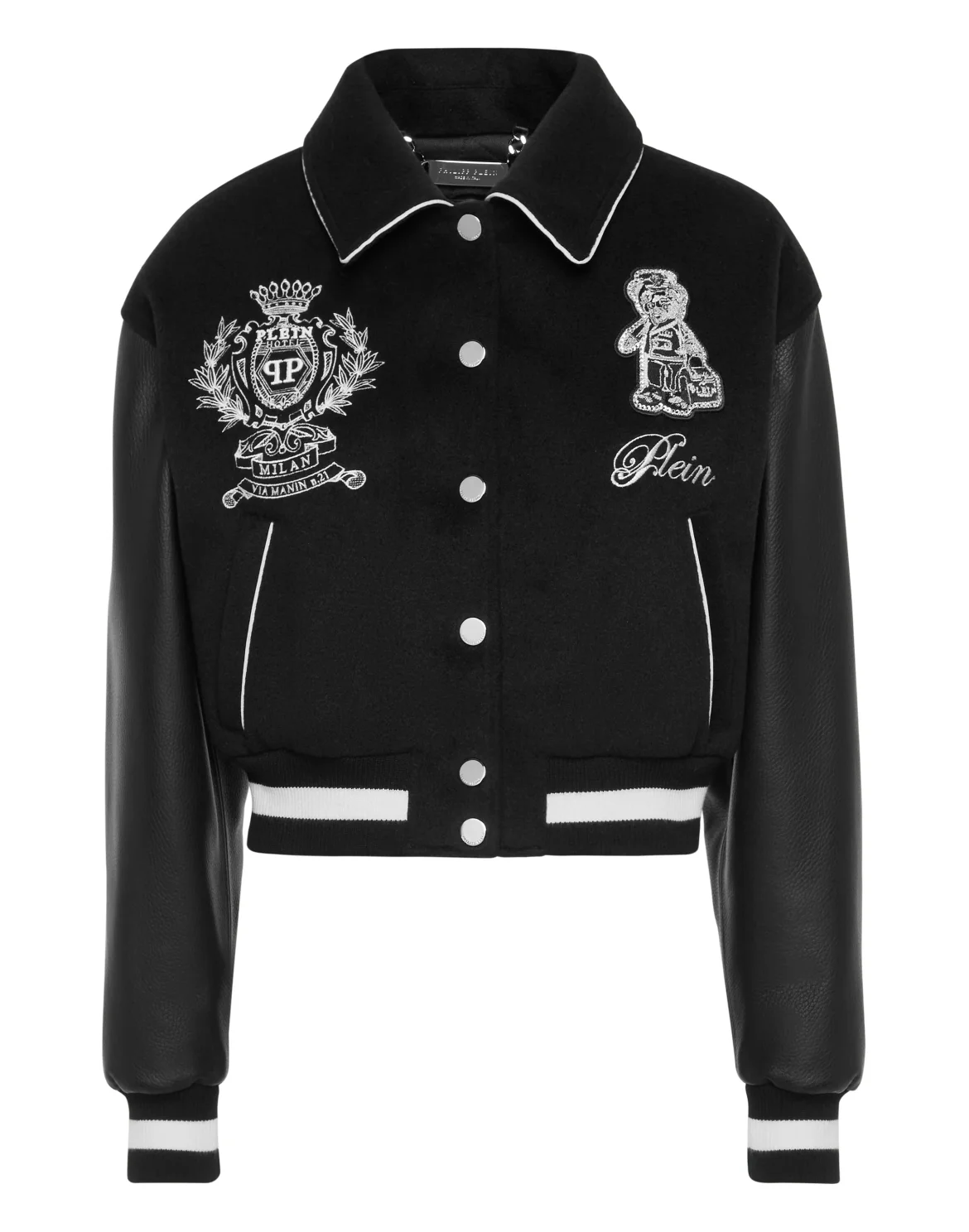Wool and Leather College Bomber Teddy, цвет: Черный