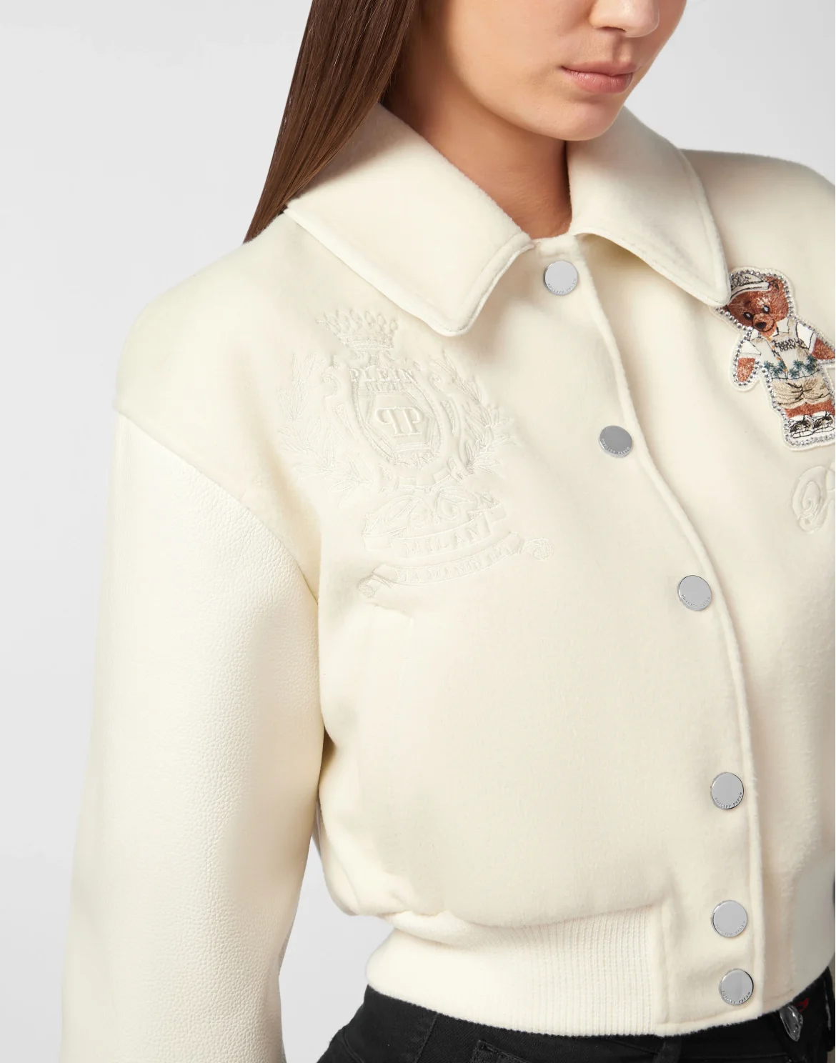 Wool and Leather College Bomber Teddy, цвет: Бежевый