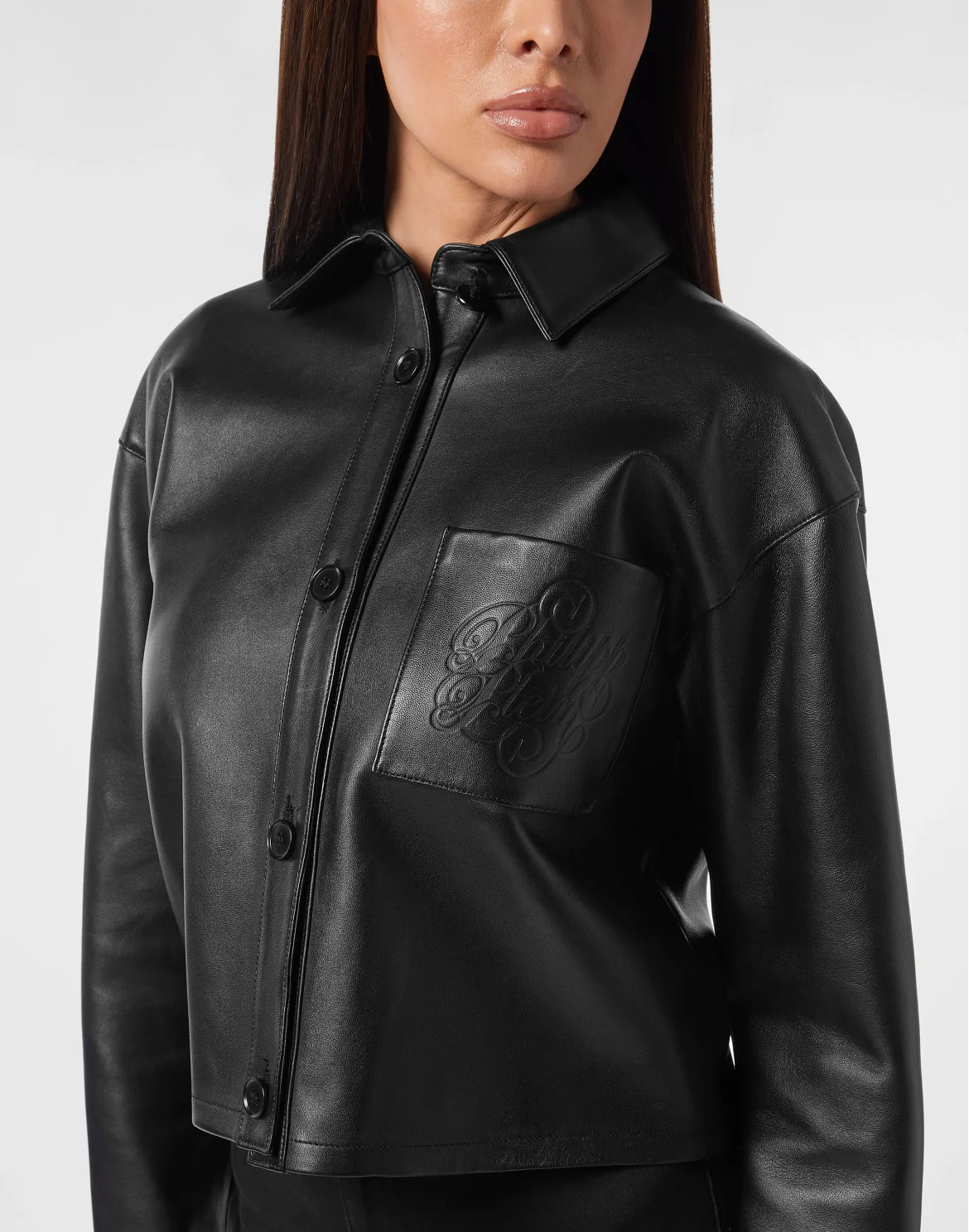 Leather Cropped Shirt Signature, цвет: Черный