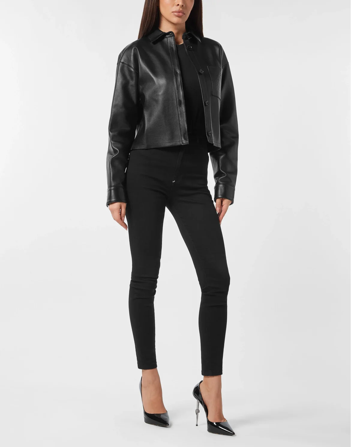 Leather Cropped Shirt Signature, цвет: Черный