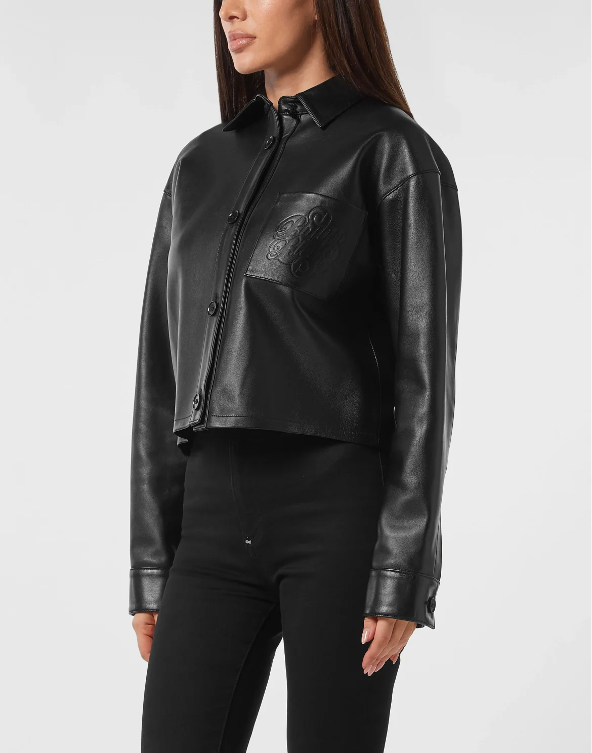 Leather Cropped Shirt Signature, цвет: Черный