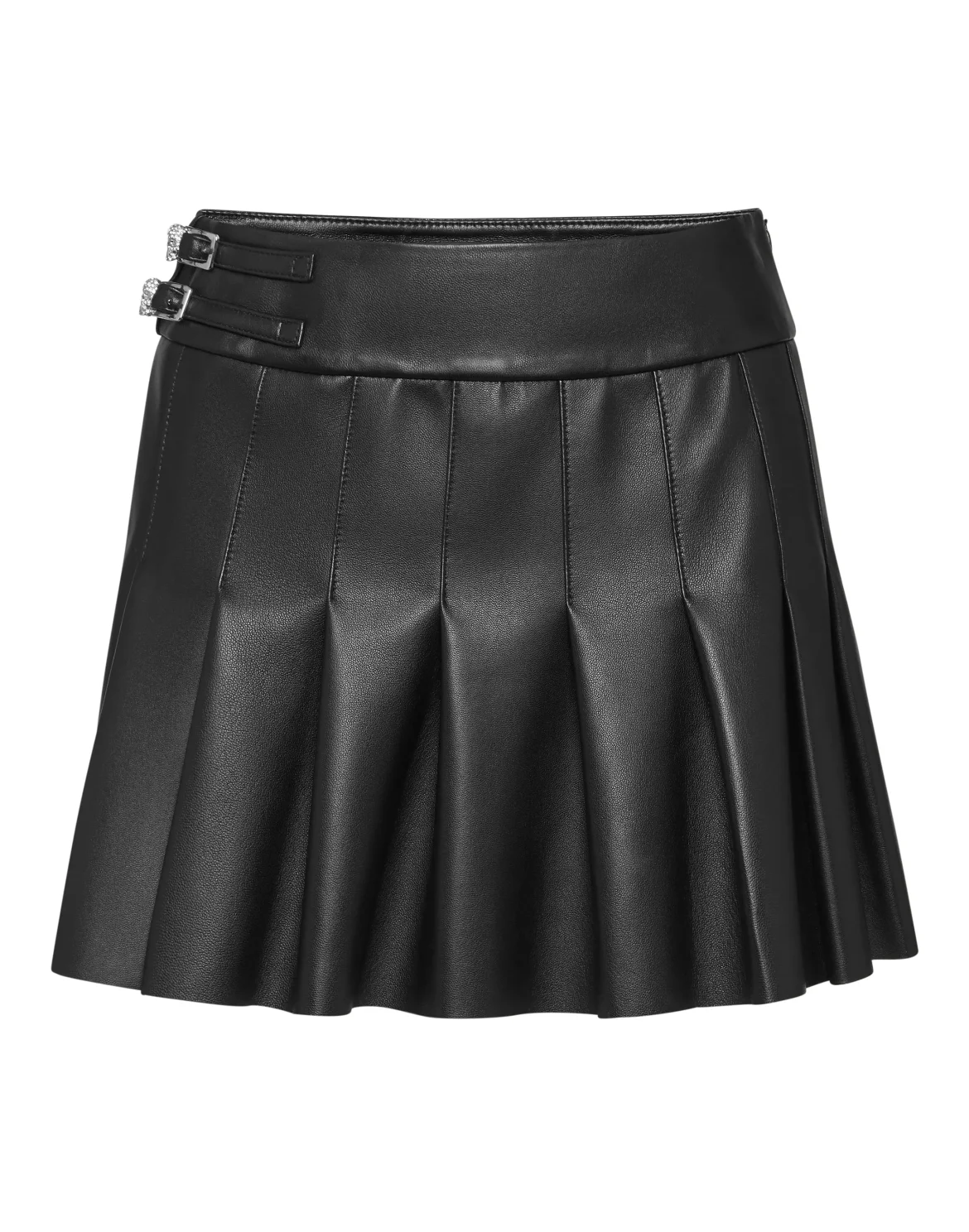 Leather Pleated Mini Skirt, цвет: Черный