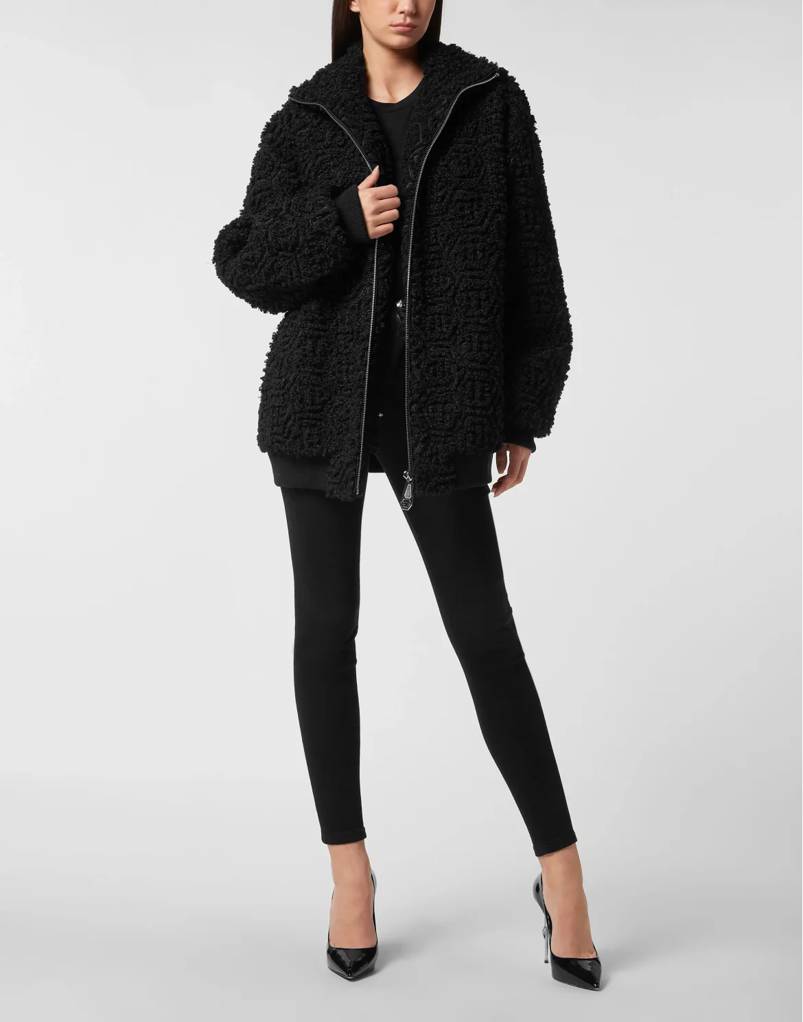 Teddy Maxi Bomber Jacket Monogram, цвет: Черный