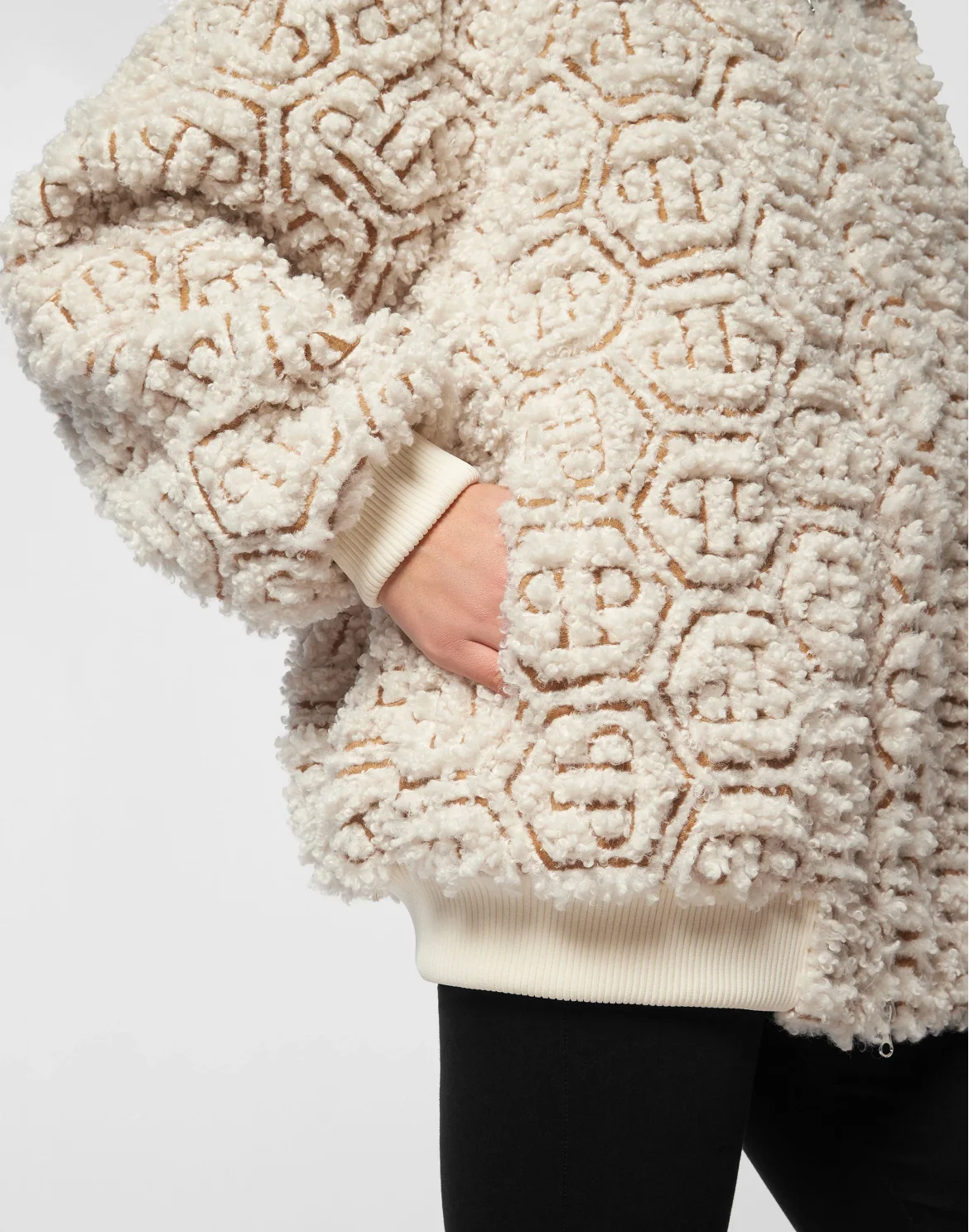 Teddy Maxi Bomber Jacket Monogram, цвет: Бежевый
