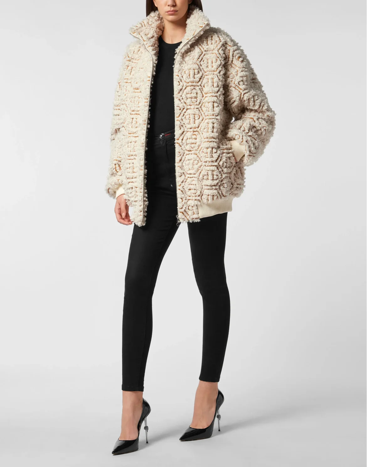 Teddy Maxi Bomber Jacket Monogram, цвет: Бежевый