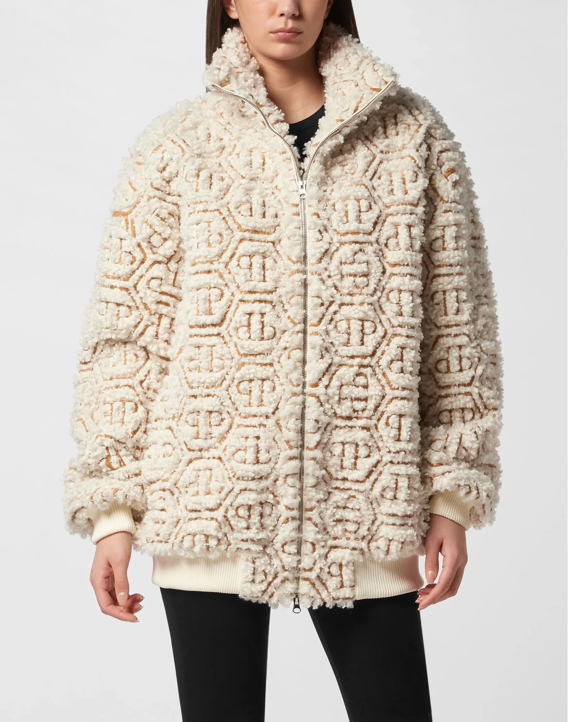 Teddy Maxi Bomber Jacket Monogram, цвет: Бежевый
