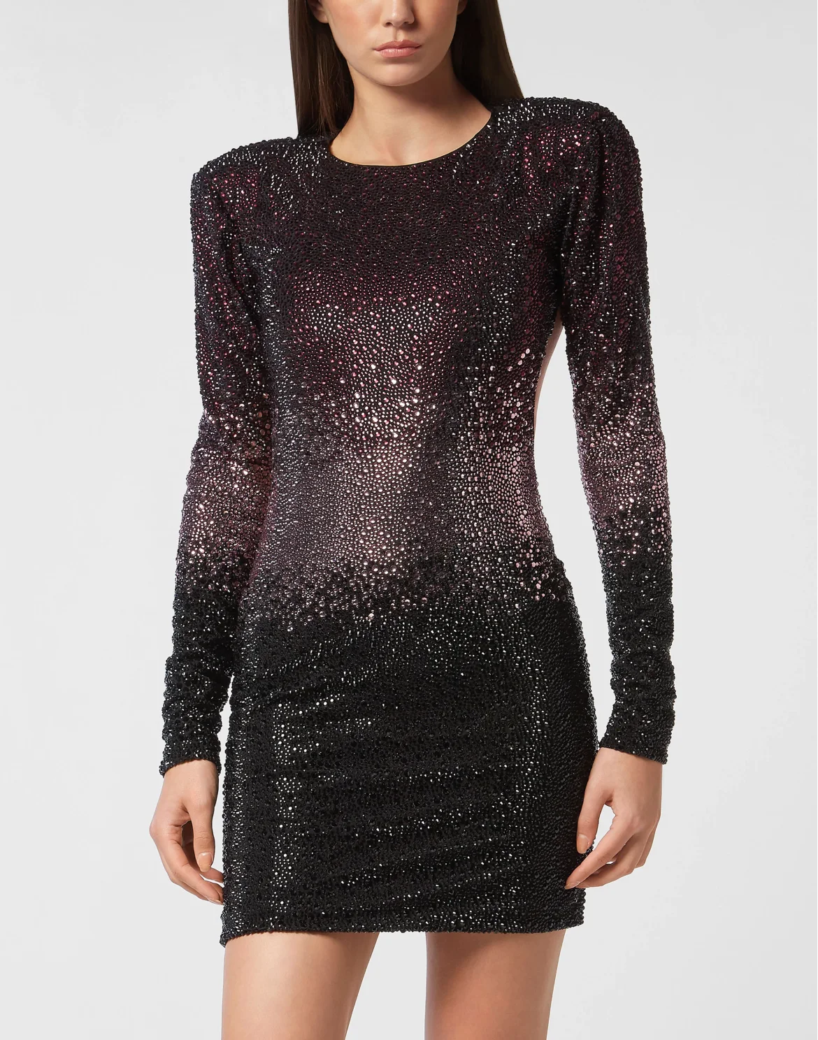 Low-cut Back Long-Sleeved Mini Dress Mix Strass Degrade, цвет: Красный