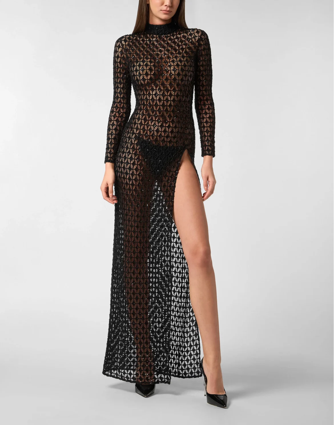 Embroidered Long Dress Crystal, цвет: Черный