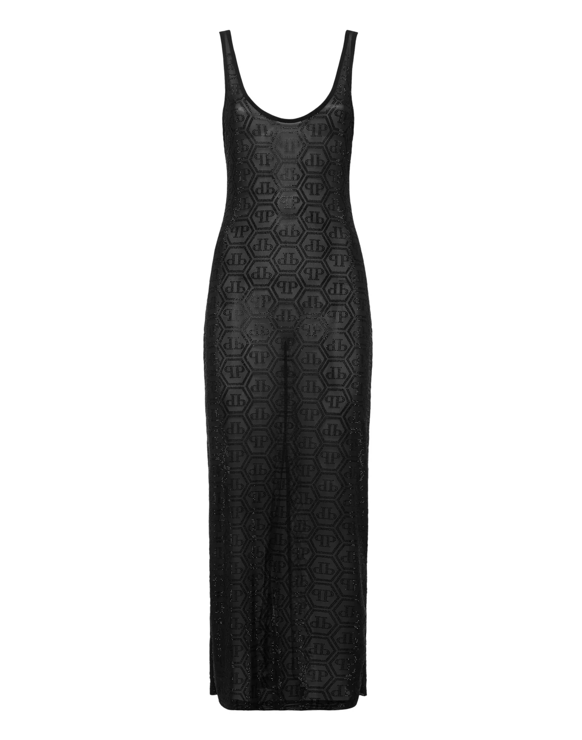 Tulle Long Tank Dress Monogram Strass, цвет: Черный
