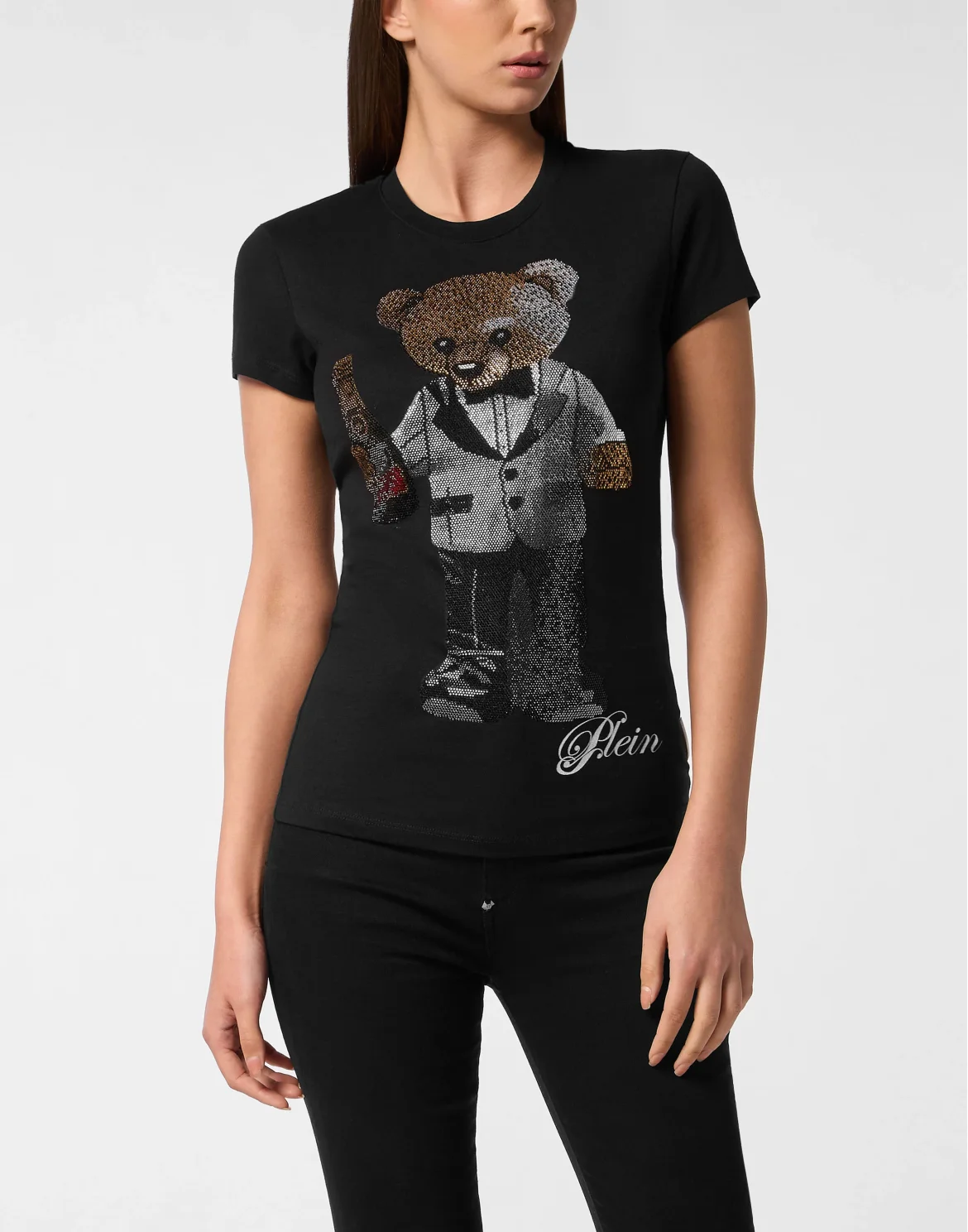 Cotton Sexy Pure Fit T-Shirt Teddy Waiter Crystal, цвет: Черный