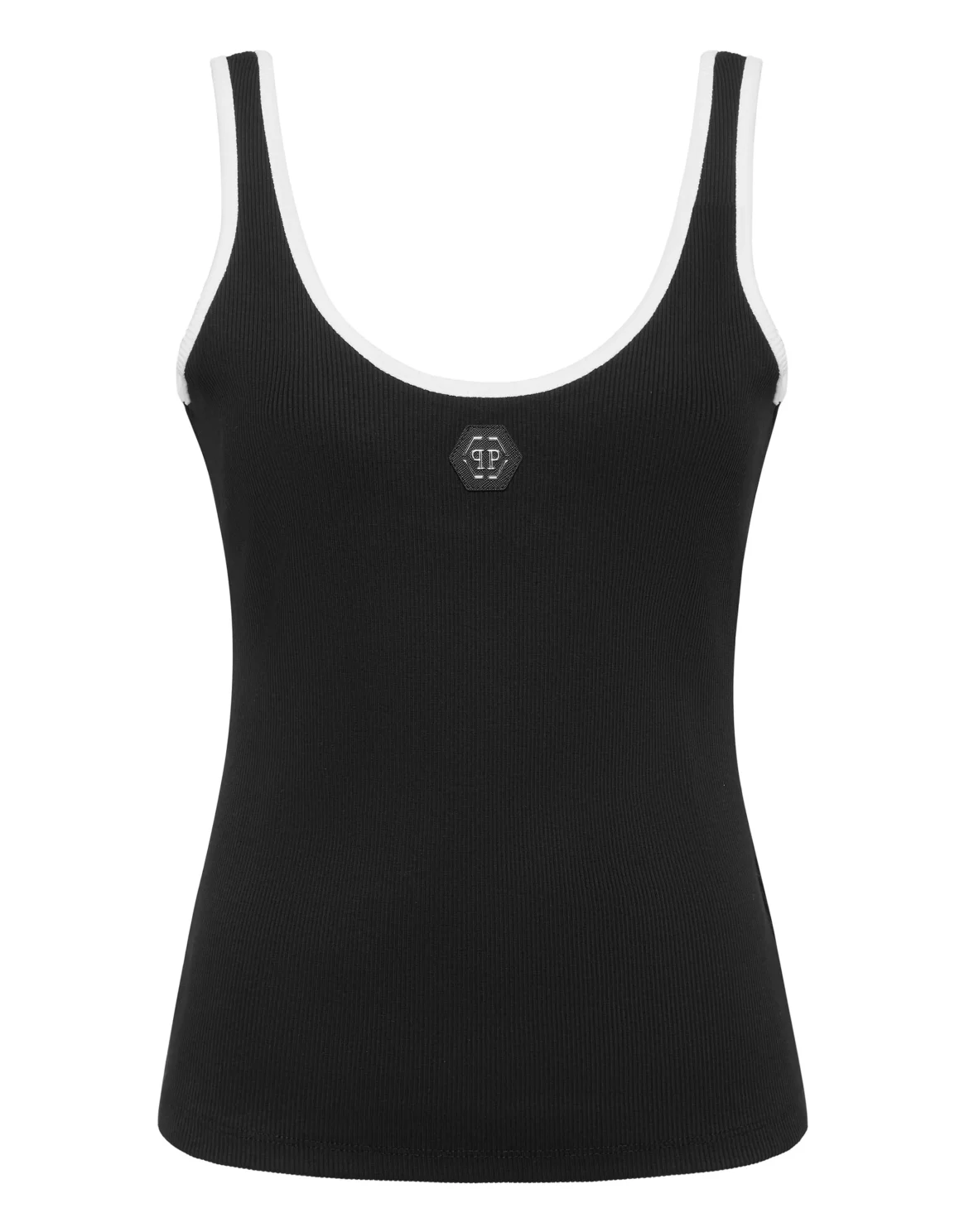 Cotton Rib Tank Top Hexagon, цвет: Черный