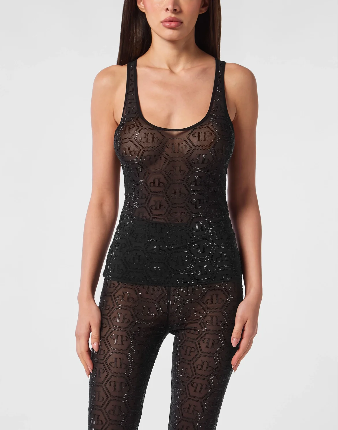 Tulle Tank Top Monogram Strass, цвет: Черный
