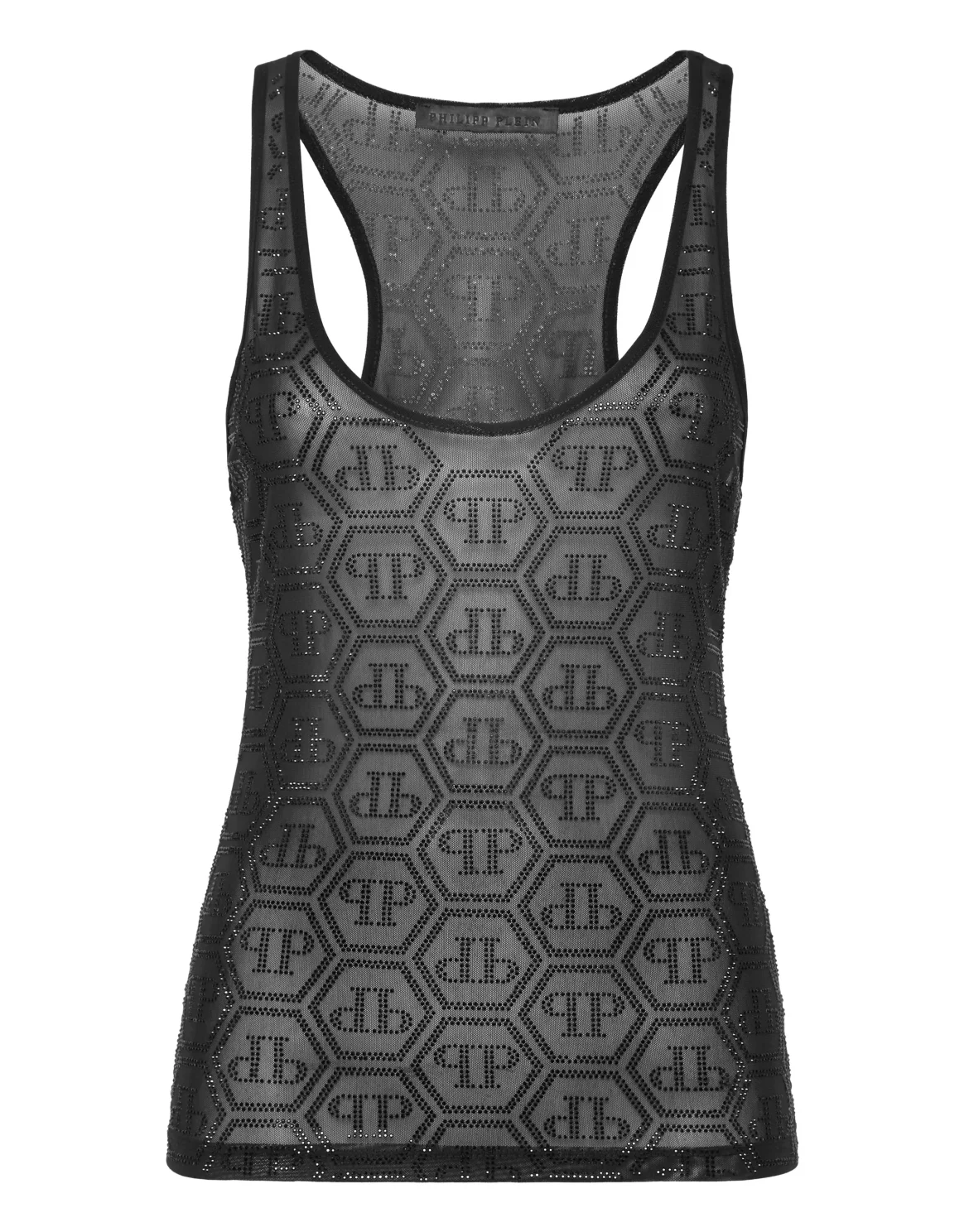 Tulle Tank Top Monogram Strass, цвет: Черный