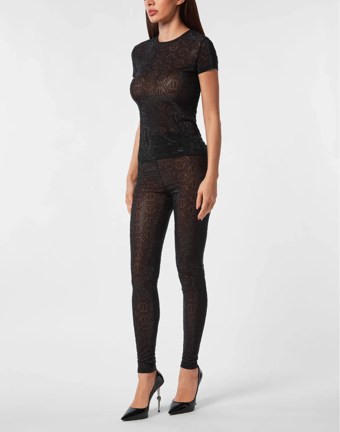 Tulle Sexy Pure Fit T-Shirt Monogram Strass, цвет: Черный