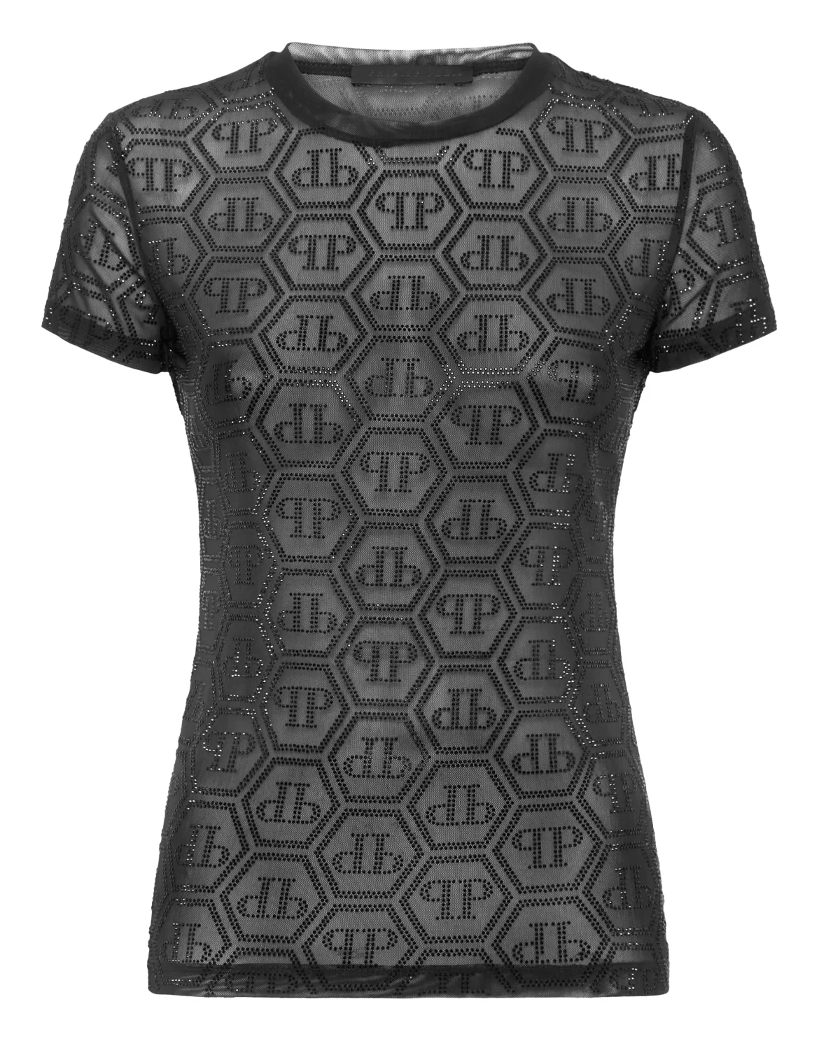Tulle Sexy Pure Fit T-Shirt Monogram Strass, цвет: Черный