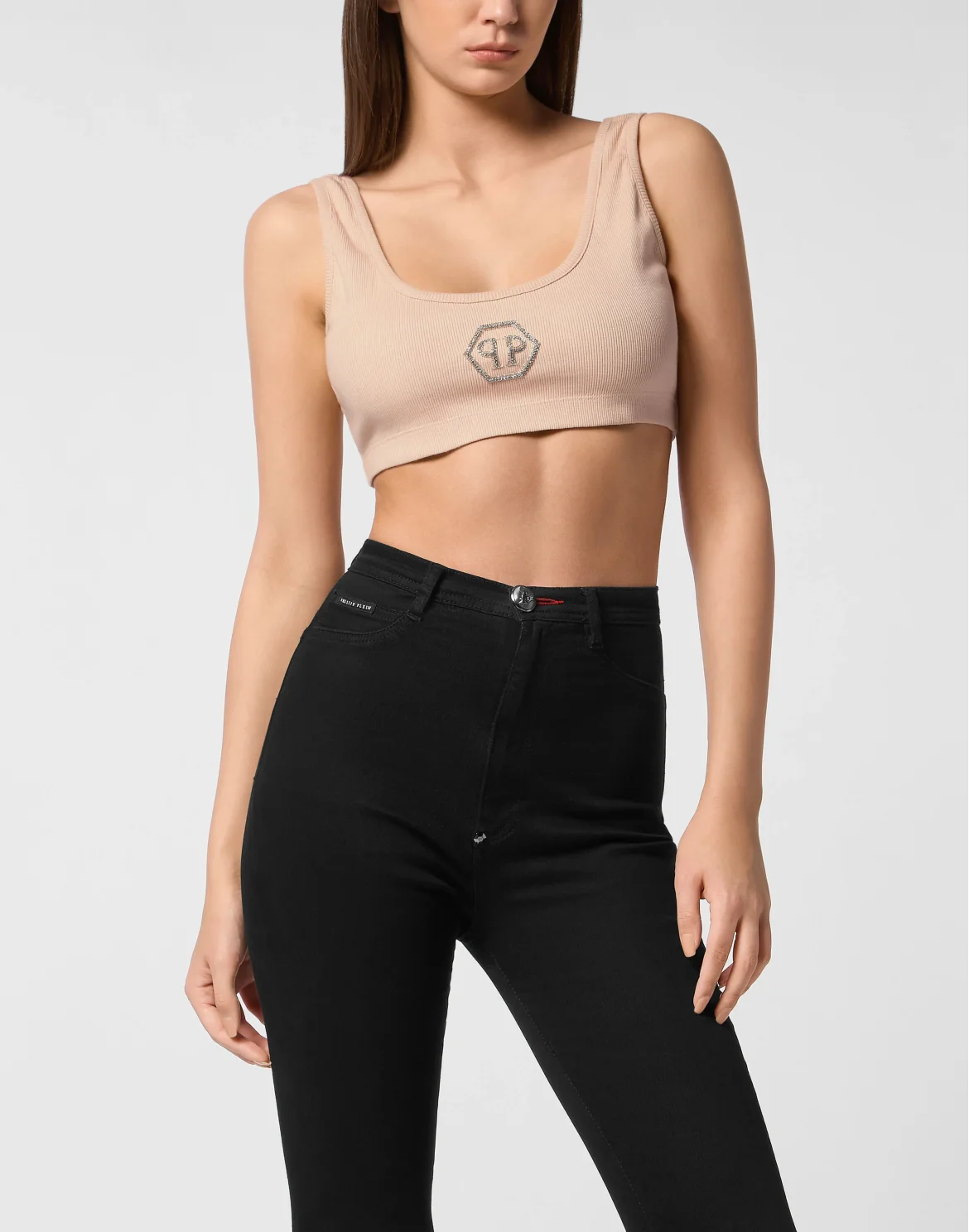 Rib Cropped Tank Top Stones Wash Hexagon, цвет: Розовый
