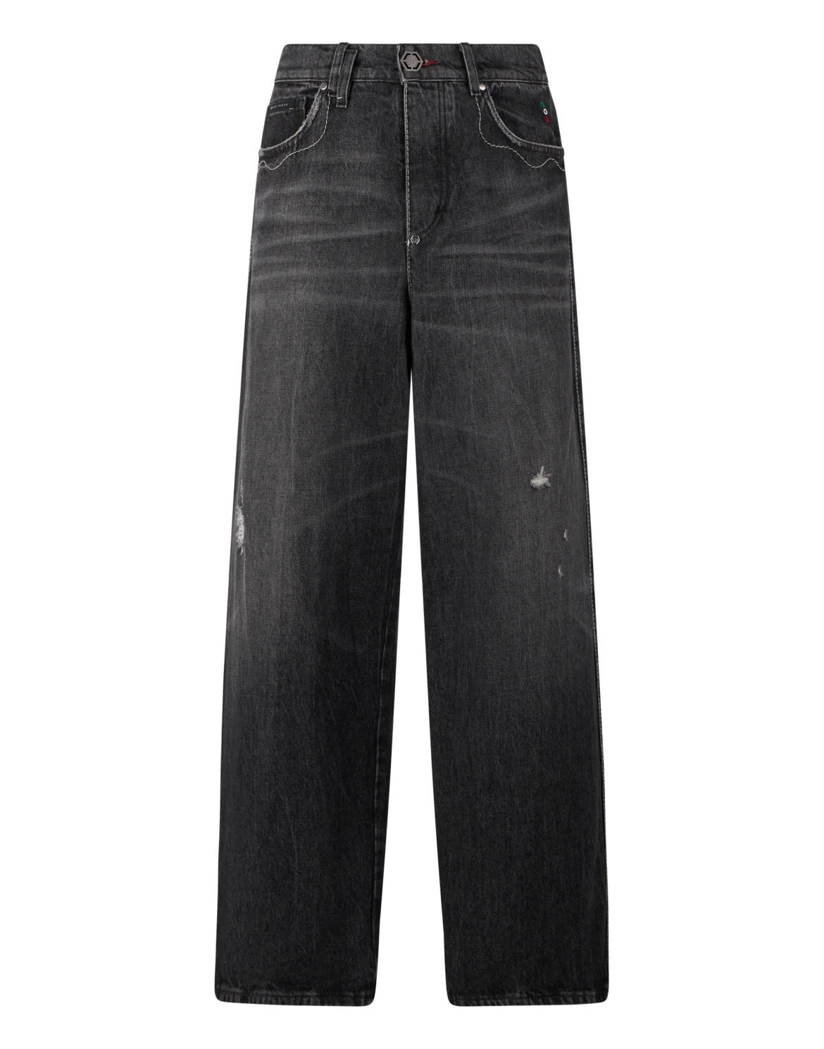 Loose Wide Fit Jeans Contrast Stitching, цвет: Черный