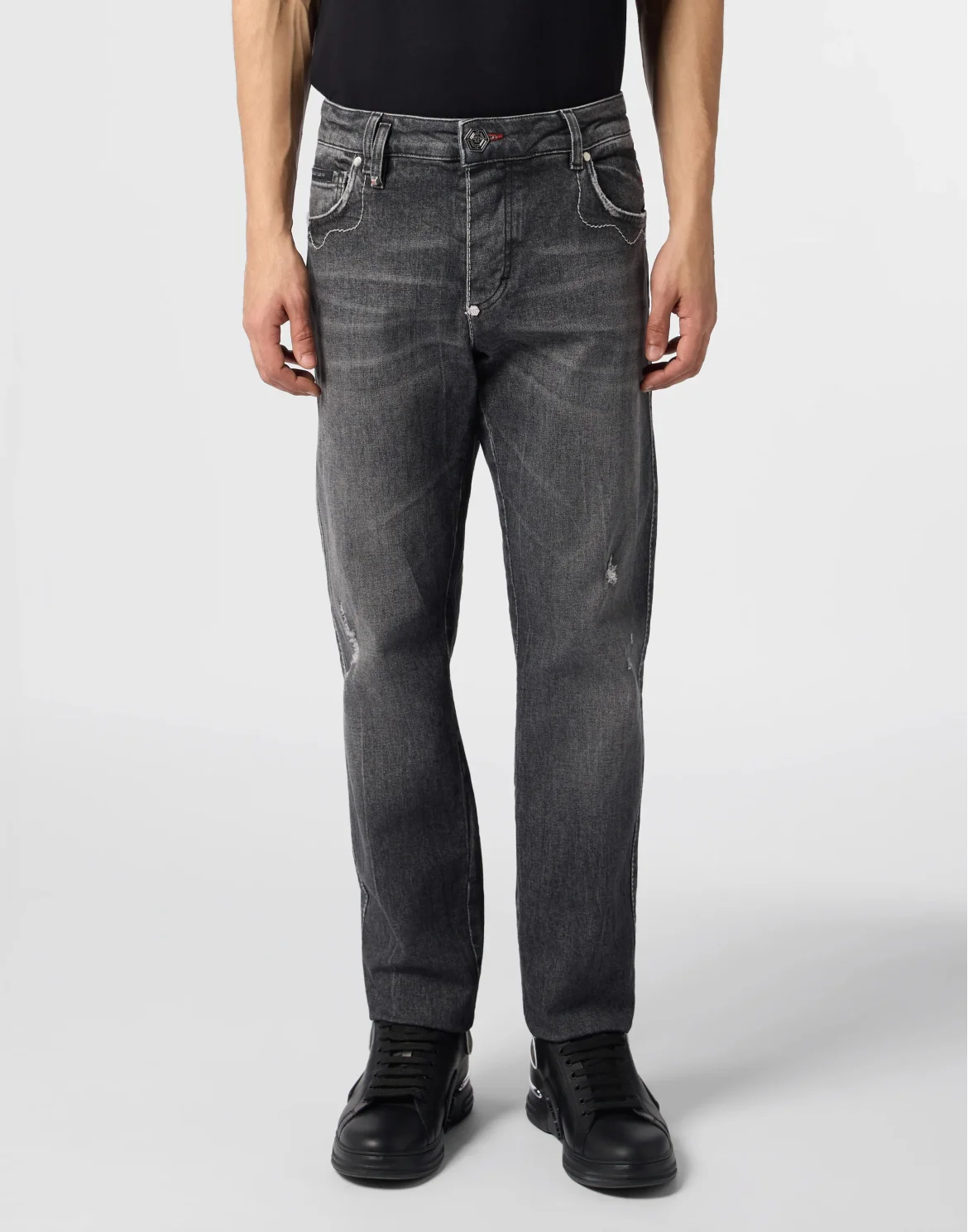 Super Straight Cut Jeans Contrast Stitching, цвет: Черный