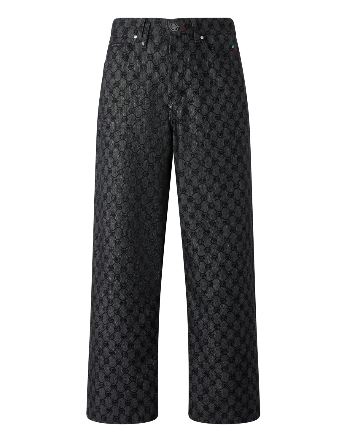 Loose Wide Fit Jeans Monogram, цвет: Черный