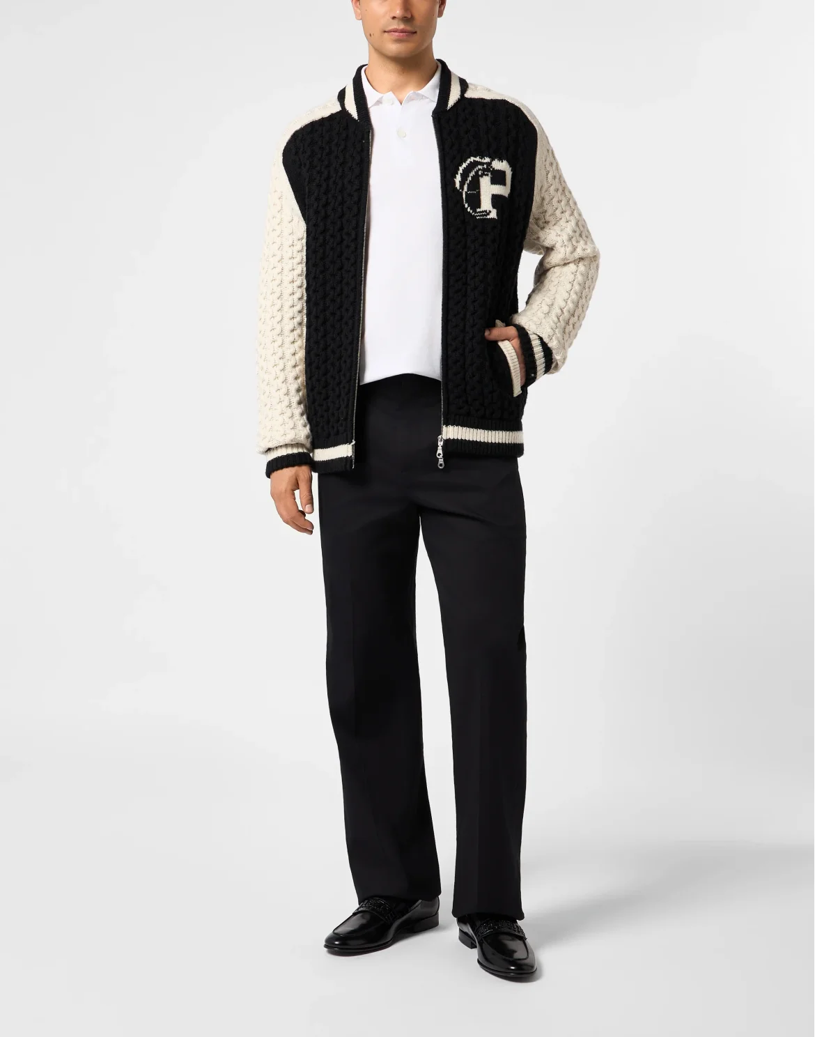 Wool Blend Knitted Bomber Plein Star, цвет: Черный