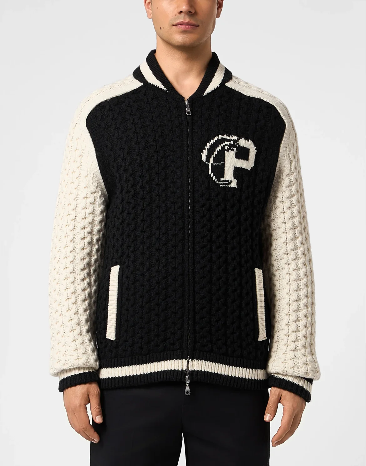 Wool Blend Knitted Bomber Plein Star, цвет: Черный