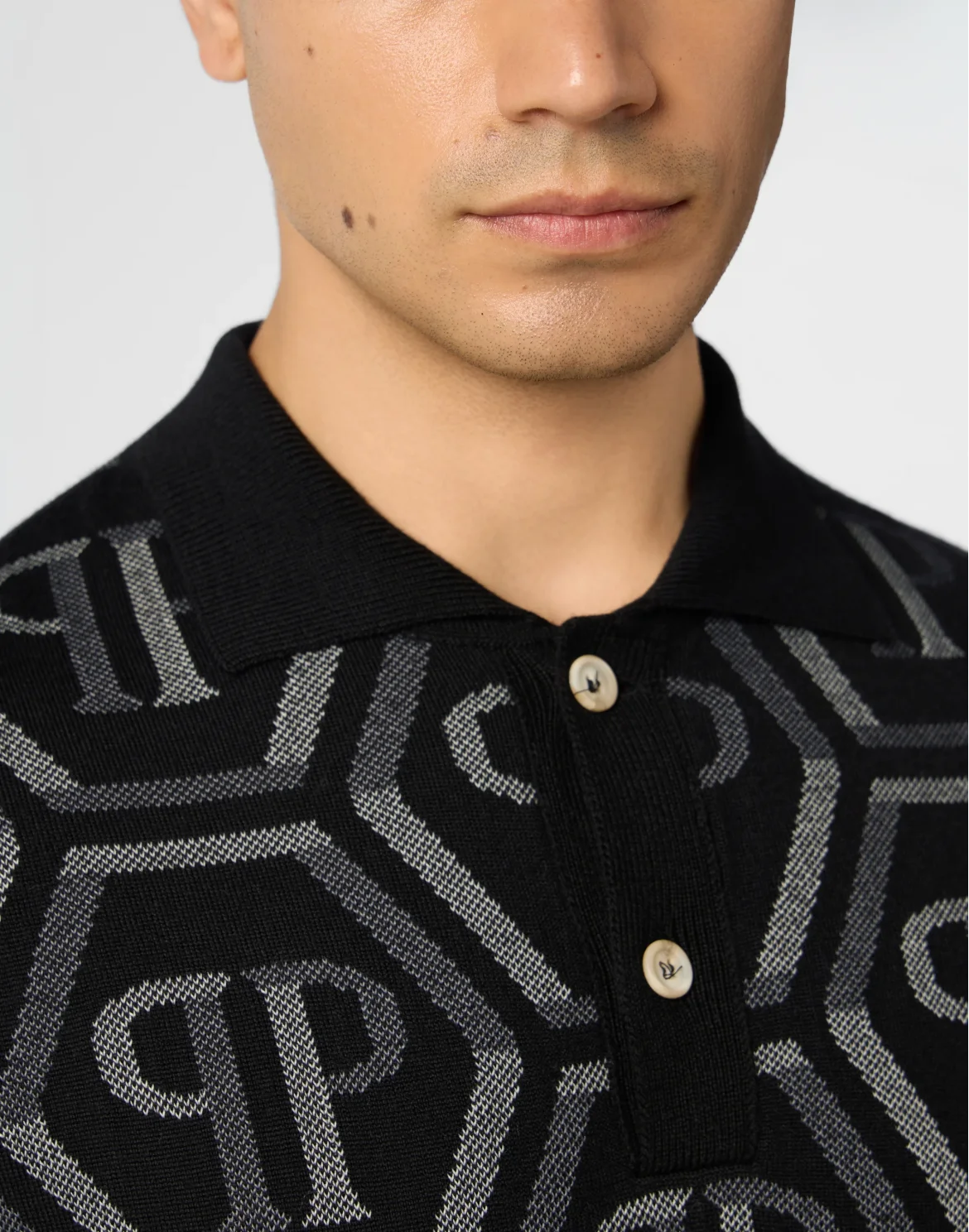 Wool Knitted Polo T-Shirt Monogram, цвет: Черный