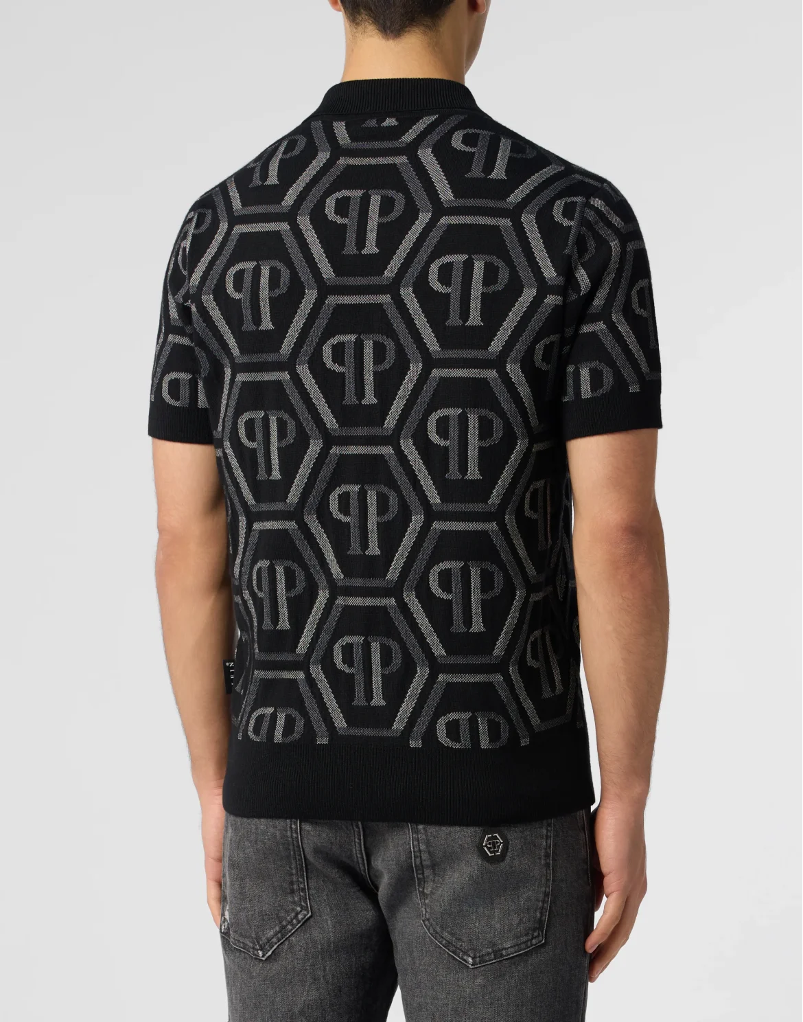 Wool Knitted Polo T-Shirt Monogram, цвет: Черный