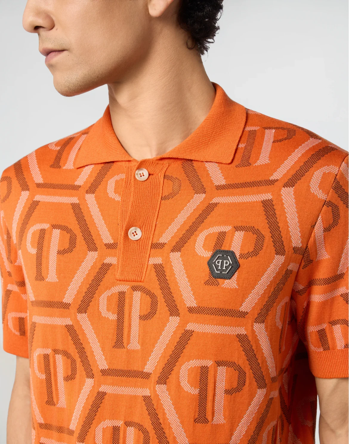 Wool Knitted Polo T-Shirt Monogram, цвет: Оранжевый